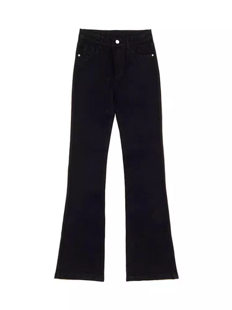 Quần jean ống đứng dáng quả lê dành cho nữ, cỡ lớn, lót lông cừu, dày dặn, cạp cao, co giãn, che hông, tôn dáng, quần dài xòe