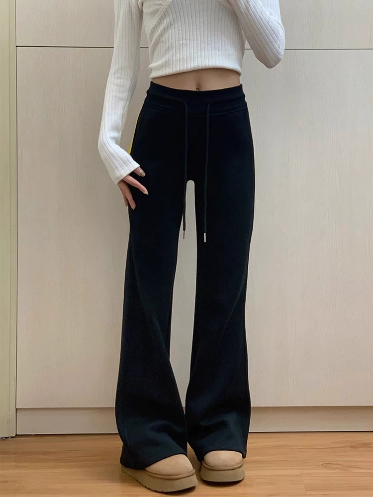 Quần ống loe dáng rộng, cạp cao, chất liệu mềm mại, kiểu dáng suông, tôn dáng, dành cho nữ có thân hình quả lê, phong cách mùa xuân sớm, size lớn.