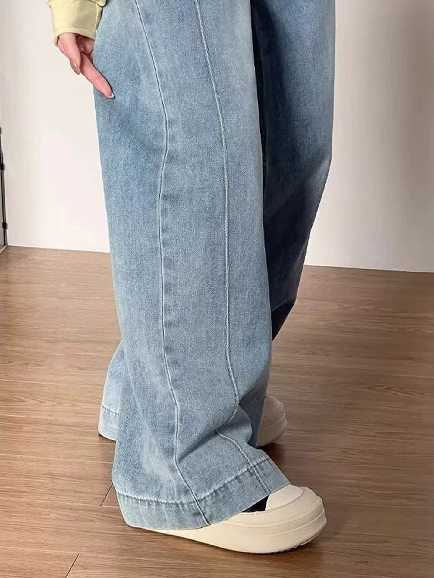 Quần jean ống rộng cổ điển dành cho nữ, phong cách mùa thu, cỡ lớn, lưng cao, dáng rộng, tôn dáng, dành cho người có dáng quả lê, ống thẳng, quần dài chạm sàn