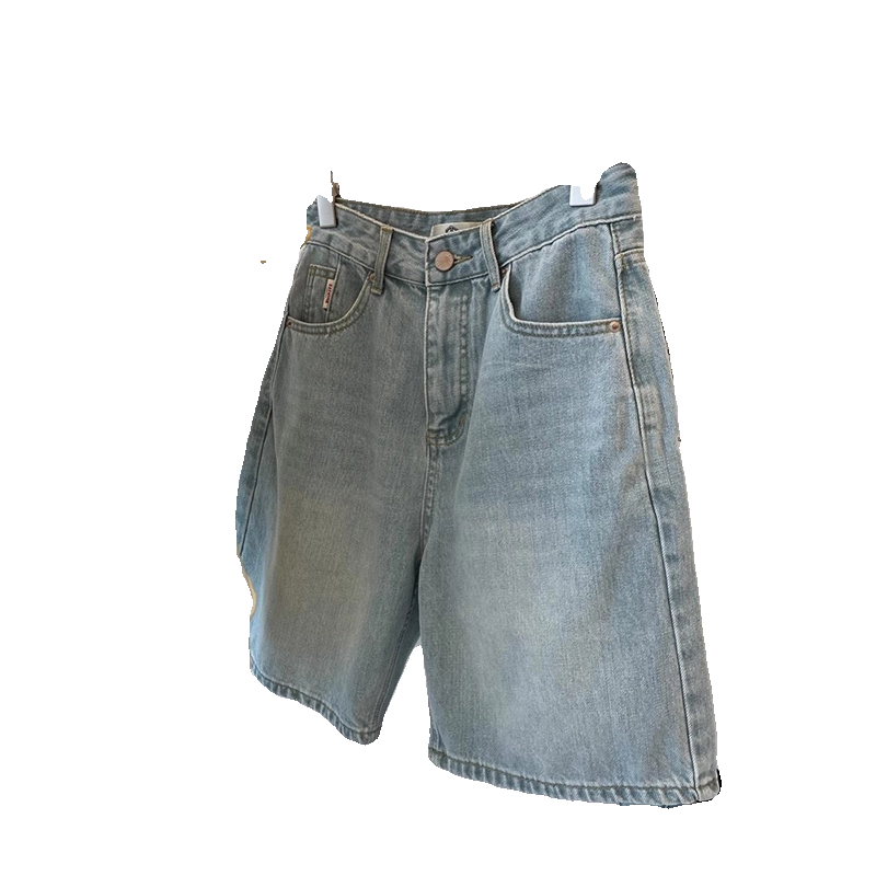 Quần short denim ống thẳng màu sáng dành cho nữ, mùa hè, cỡ lớn, lưng cao, dáng rộng, tôn dáng, đa năng, quần short ống rộng dài đến đầu gối kiểu chữ A.