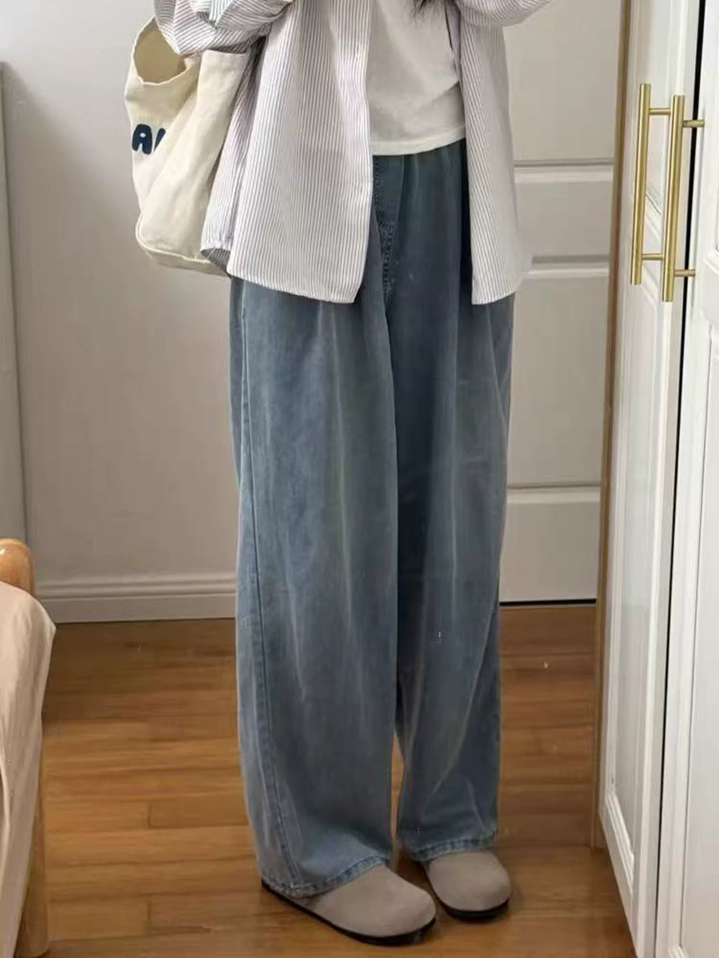 Quần jean Tencel dành cho nữ, kiểu dáng mỏng mùa hè, cỡ lớn, lưng cao, giảm béo, dáng quả lê, nhỏ nhắn, vải lụa băng, quần ống rộng