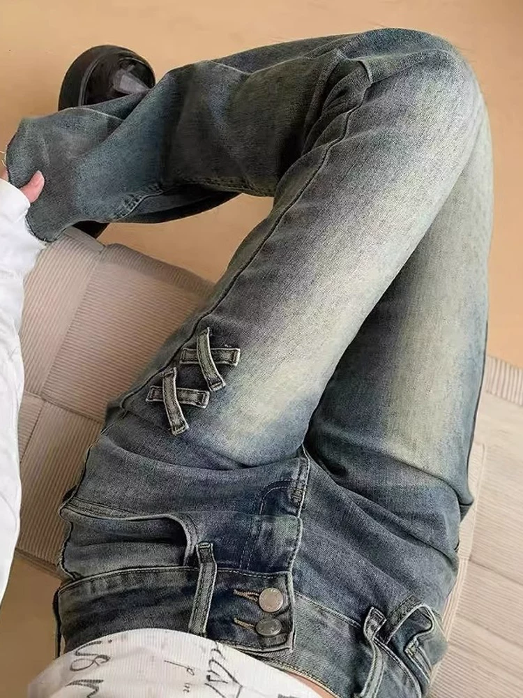 Quần jeans nữ dáng xòe nơ thời trang hè 2025, size lớn, cạp cao, co giãn, che hông, tôn dáng