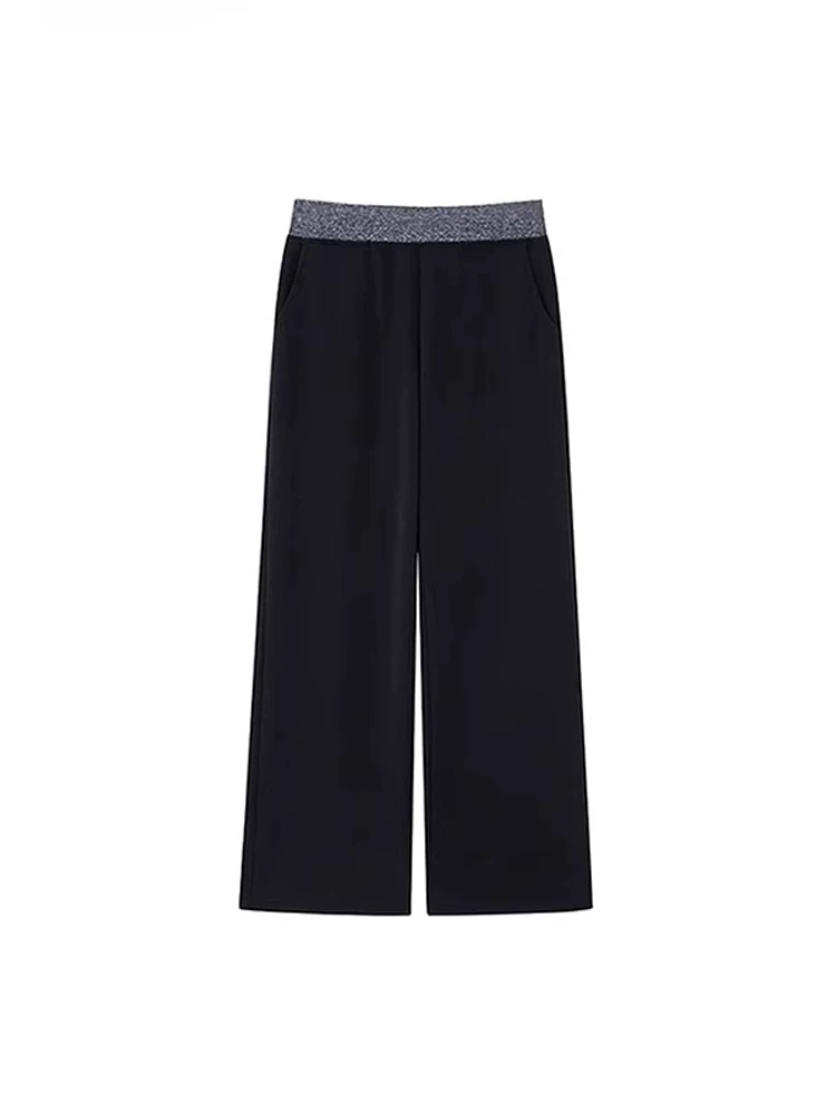 Quần thể thao nữ mùa thu 2024 kiểu mới, size lớn, plus size, cạp cao, dáng rộng, tôn dáng, phối màu, ống rộng