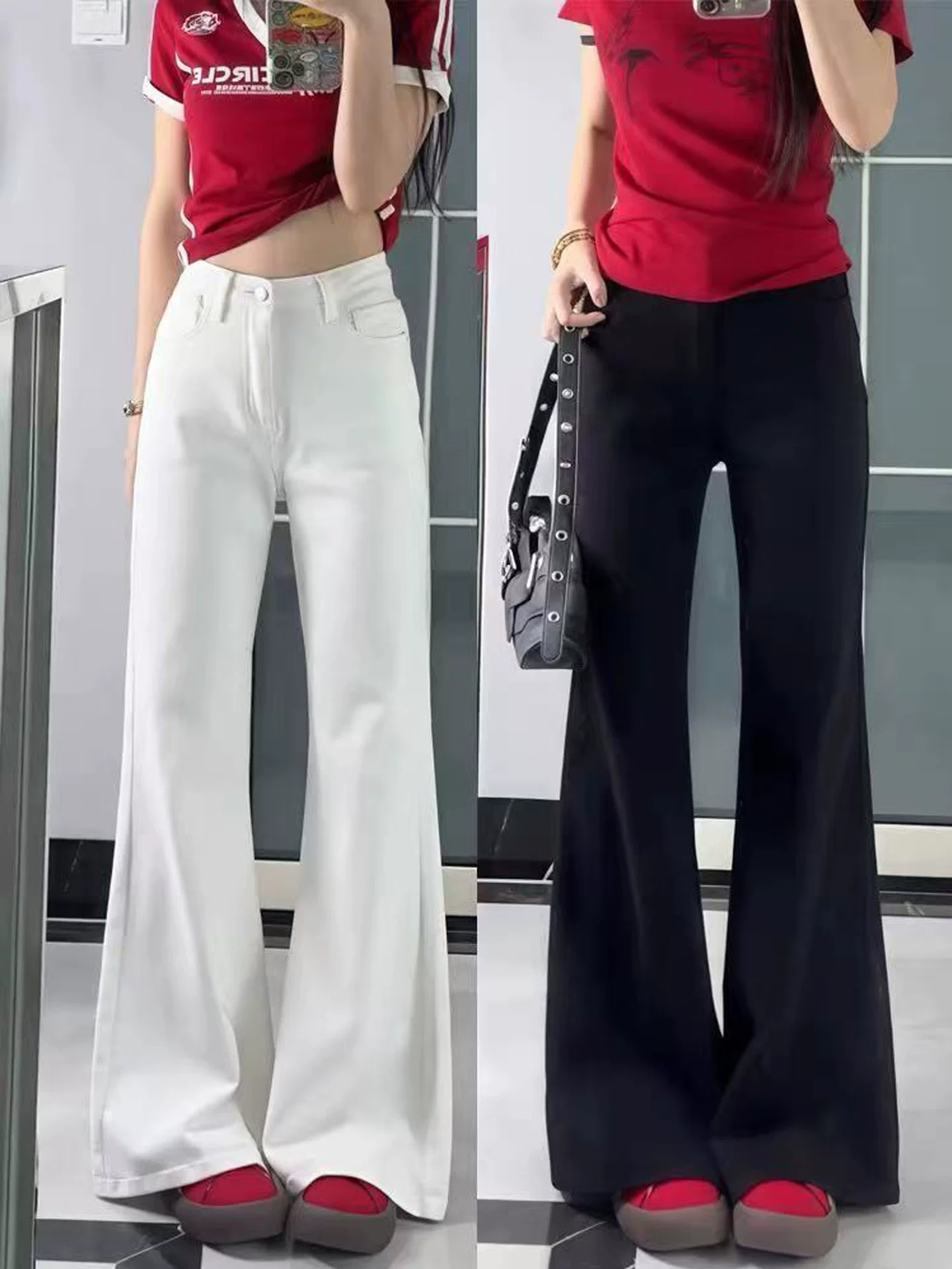 Quần bootcut màu xanh retro dành cho nữ, thu đông 2025, size lớn, dành cho người mập, cạp cao, co giãn, che hông, tôn dáng, kiểu dáng quần jeans móng ngựa