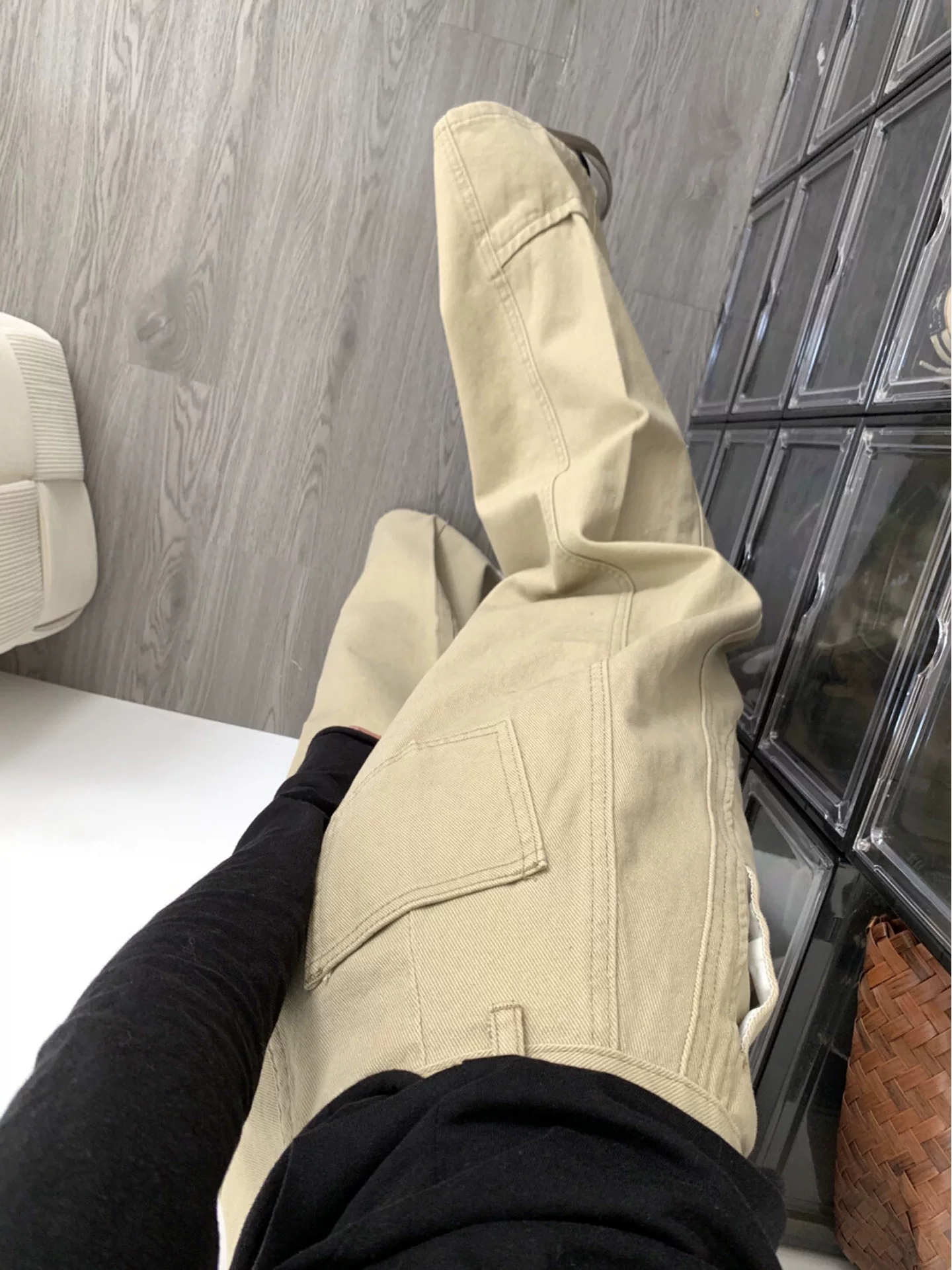 Quần cargo kiểu kiếm khaki dành cho nữ, thu đông 2025, size lớn, cạp cao, dáng rộng, tôn dáng, quần jean ống rộng hình liềm.