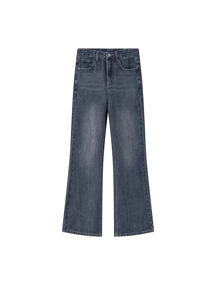 Quần jean dáng rộng màu xanh xám hình quả lê dành cho nữ đầu thu, cạp cao, dáng rộng, tôn dáng, size lớn