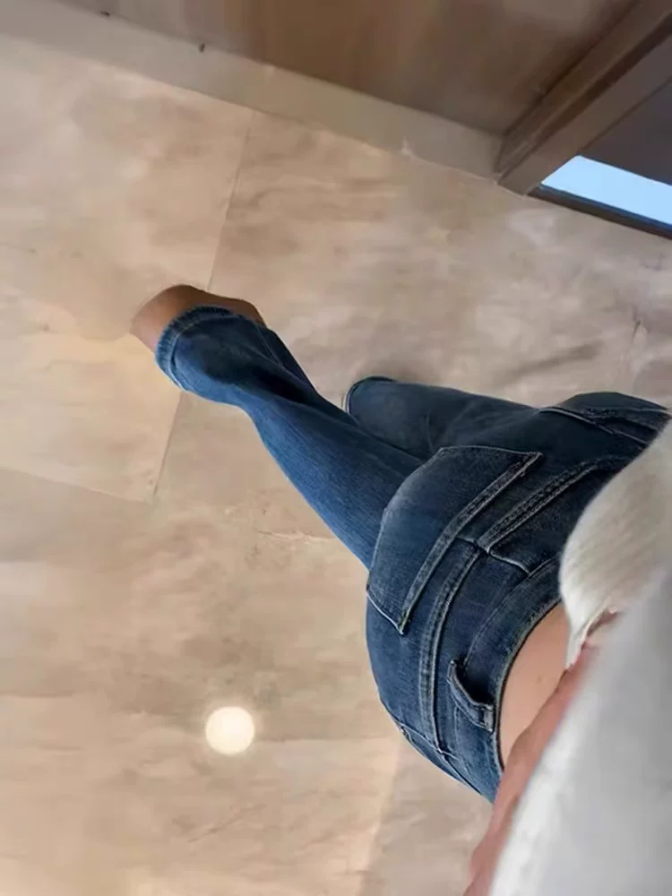 Quần jean ống đứng loe dành cho nữ, mùa thu đông, lót lông cừu, cỡ lớn, lưng cao, co giãn, che hông, giảm béo, quần dài ống loe