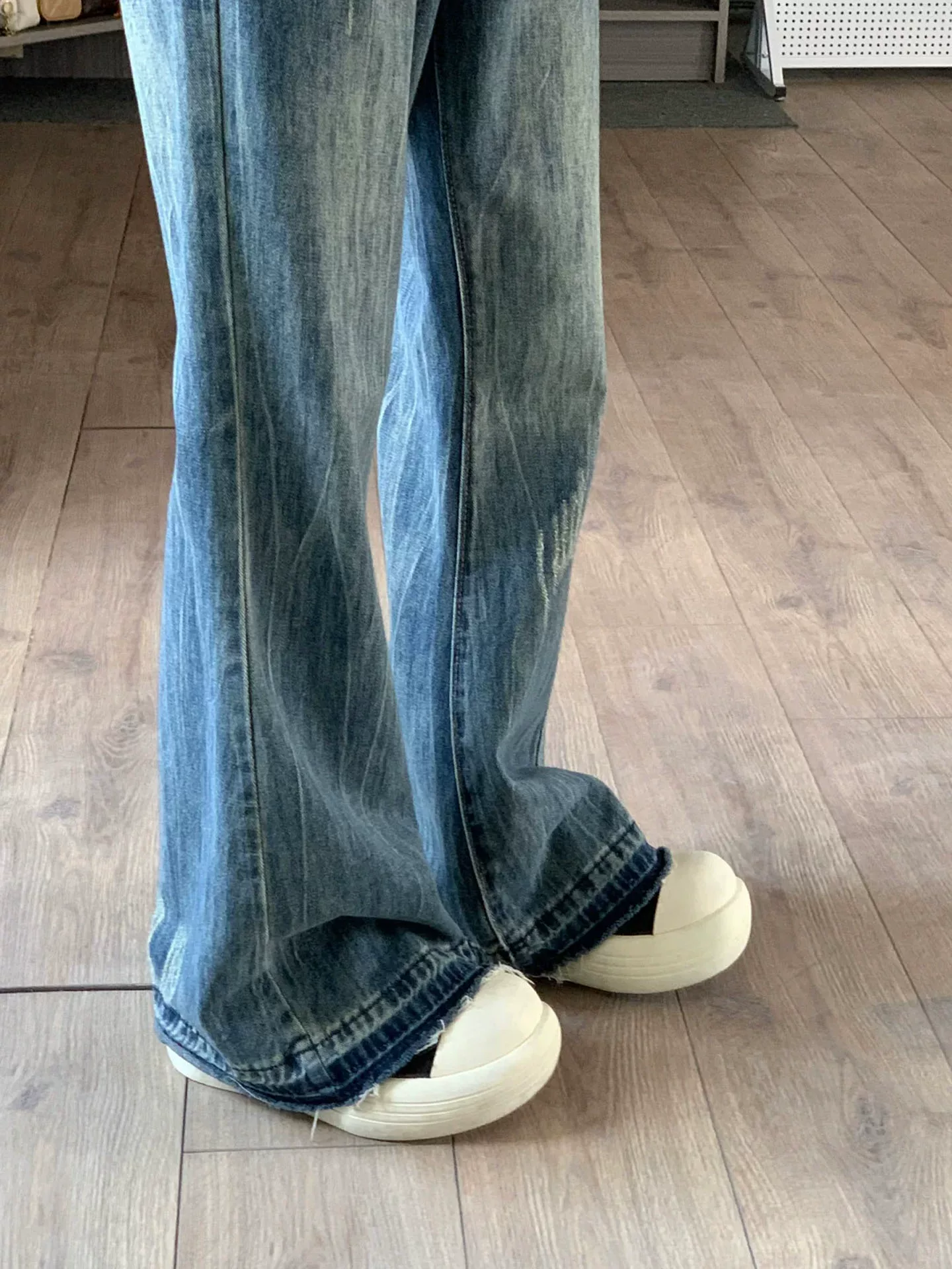 Quần jean ống loe rộng kiểu retro Mỹ dành cho nữ, size lớn mùa hè, cạp cao, dáng rộng, quần chuông tôn dáng.