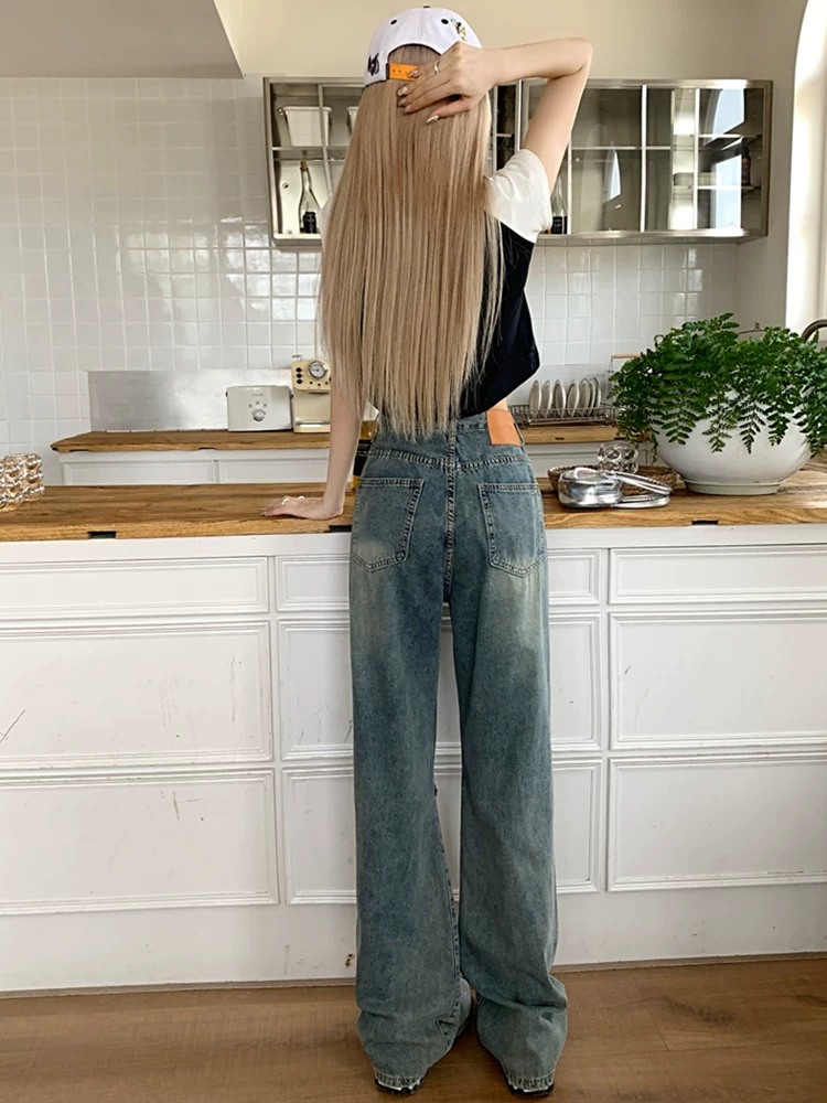 Quần jean rách dáng lê dành cho nữ, size lớn mùa hè, thiết kế lưng cao, dáng rộng thẳng, quần ống rộng tôn dáng