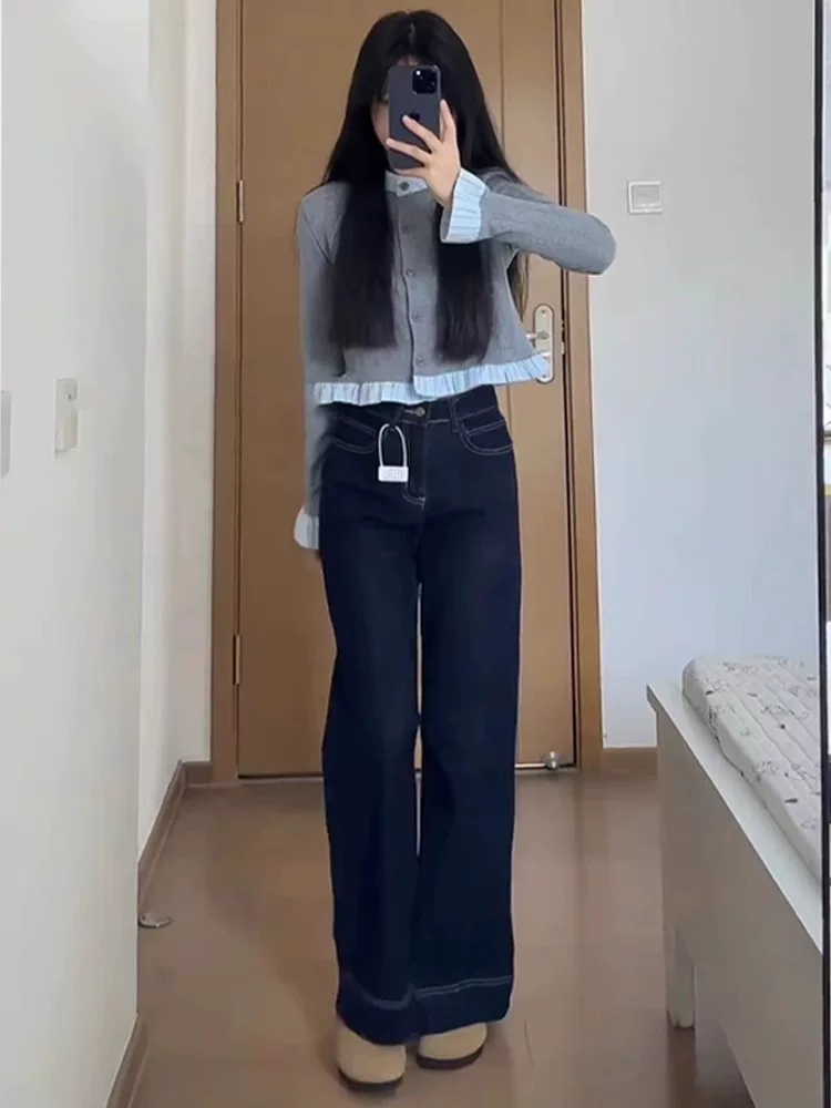 Quần jeans ống loe nữ thu đông 2024, size lớn, cạp cao, che hông, tôn dáng, dành cho người có thân hình dáng lê, quần ống thẳng