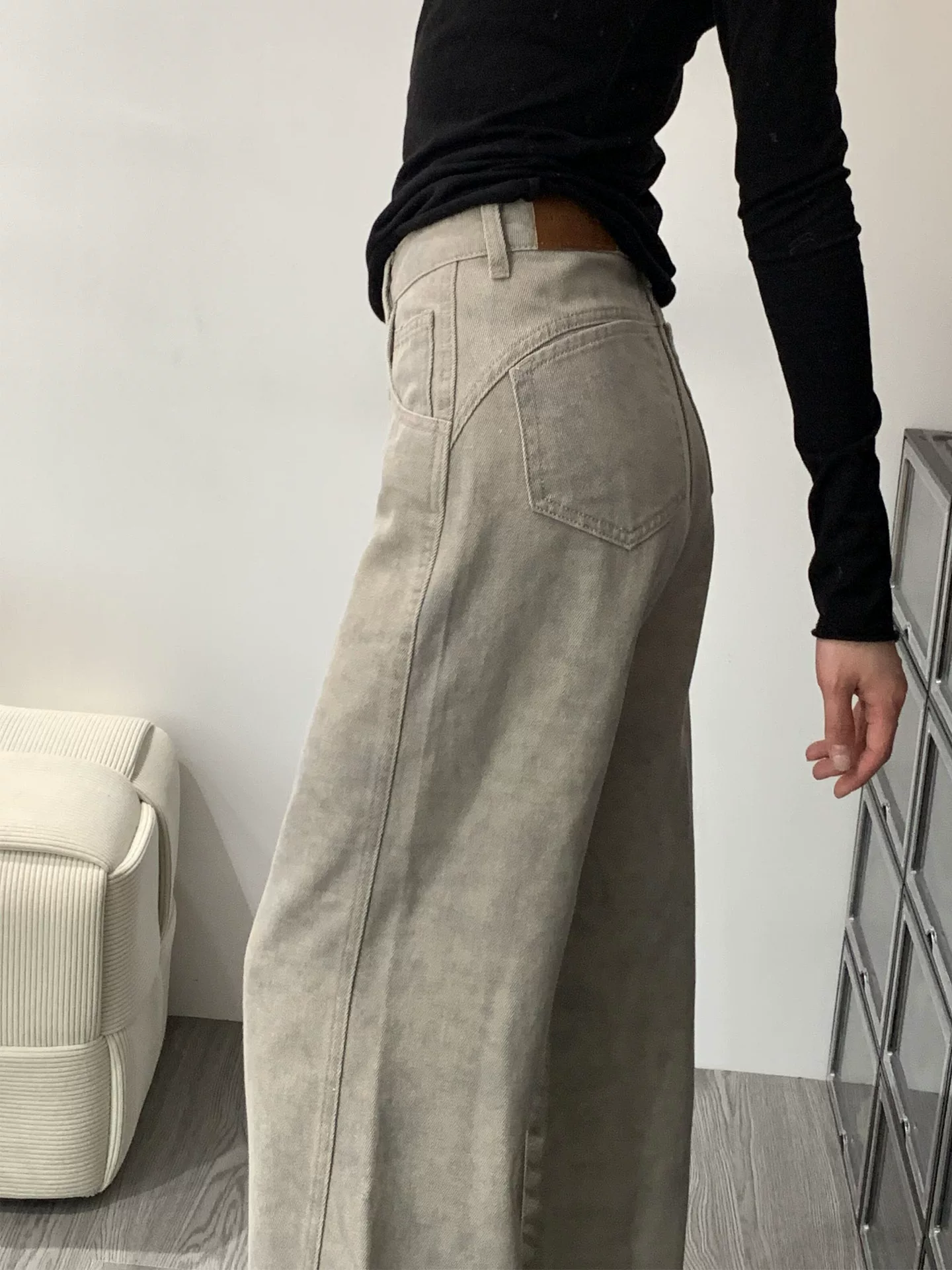 Quần jean nữ ống rộng lưng cao, dáng thẳng, vạt cong, kiểu thu mới, size lớn, quần dài rộng suôn dài chạm sàn