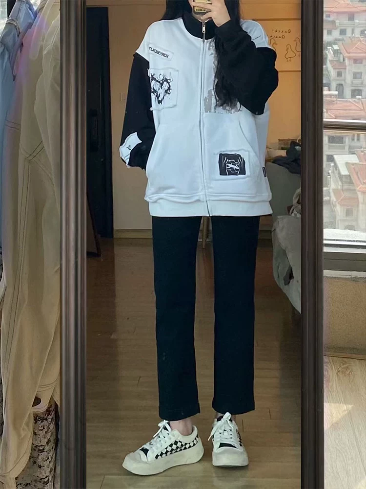 Quần jean ống đứng lưng cao dành cho nữ, kiểu dáng mùa thu mới, cỡ lớn, dáng rộng, tôn dáng, dành cho người có thân hình quả lê, người nhỏ nhắn, quần lửng.