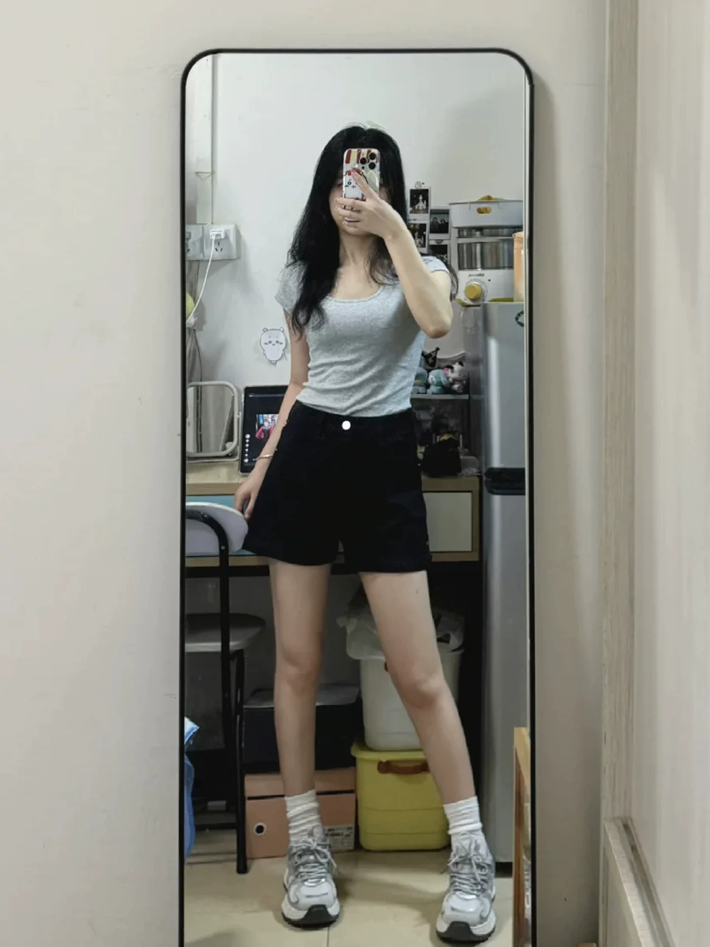 Quần short denim lưng cao màu đen dành cho nữ, kiểu dáng mỏng mùa hè, cỡ lớn, co giãn, giảm béo, dáng quả lê, quần chữ A