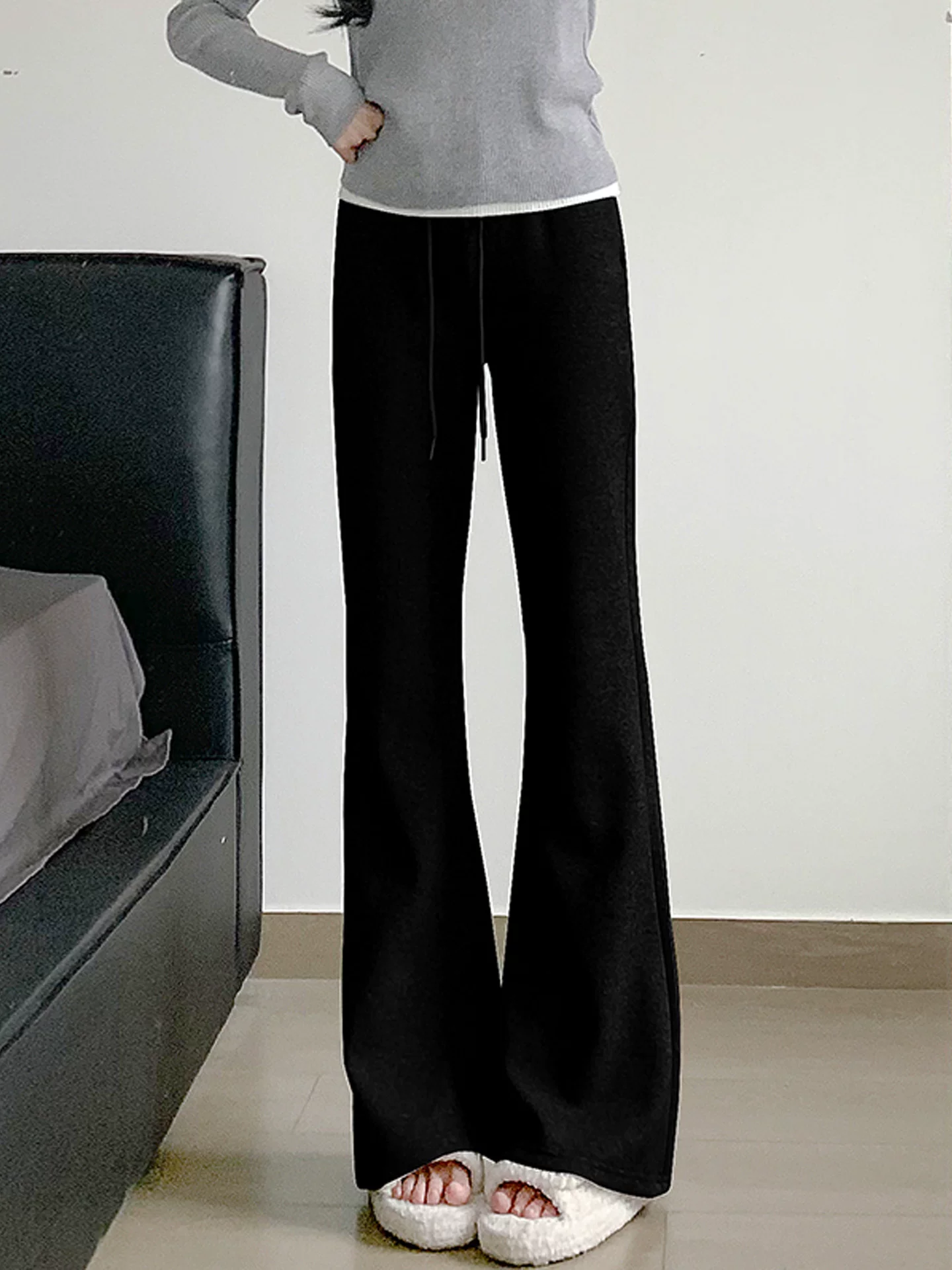 Quần jogger nữ ống loe lưng cao, kiểu mới thu đông 2025, size lớn, tôn dáng, quần dài mặc thường ngày, dáng nhỏ nhắn