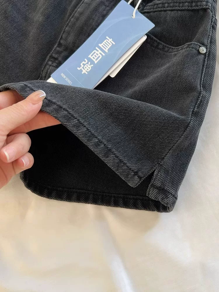 Quần short denim xẻ tà lưng cao dáng quả lê dành cho nữ, size lớn mùa hè, dáng nhỏ nhắn, co giãn, quần chữ A tôn dáng