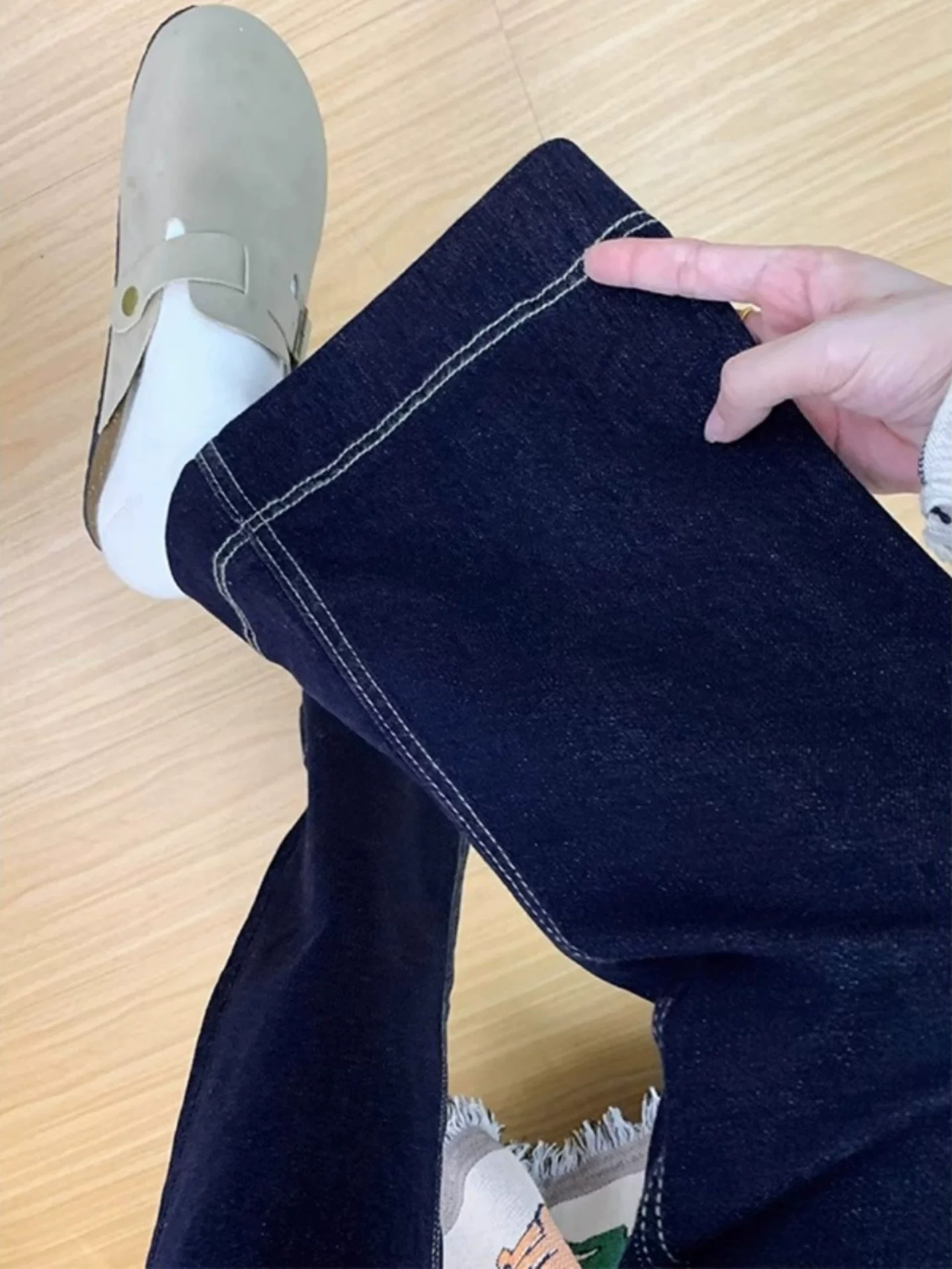 Quần jean xanh denim dáng loe nữ thu đông 2025, size lớn, cạp cao, co giãn, che hông, tôn dáng, kiểu chuông