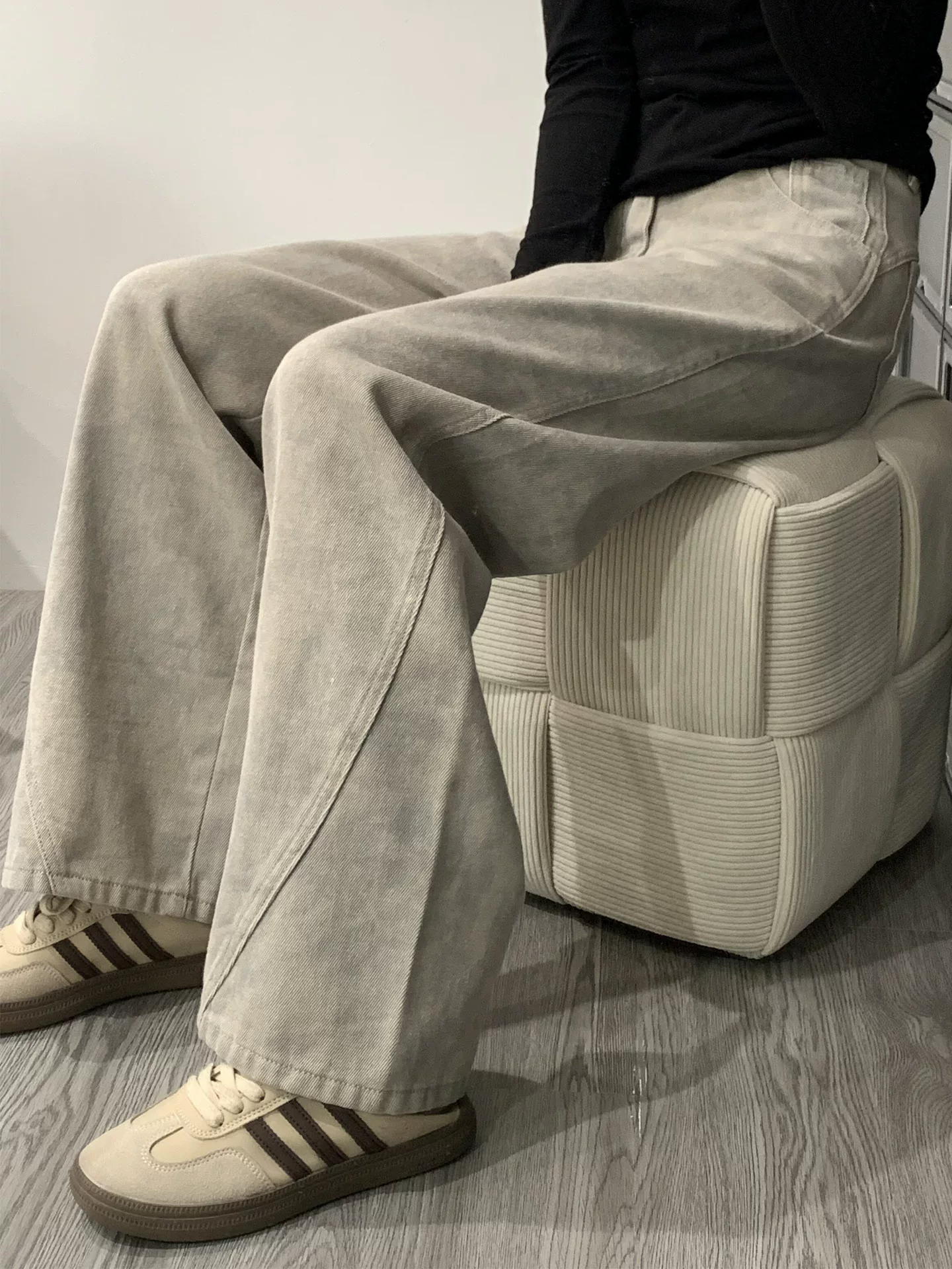 Quần jean nữ ống rộng lưng cao, dáng thẳng, vạt cong, kiểu thu mới, size lớn, quần dài rộng suôn dài chạm sàn