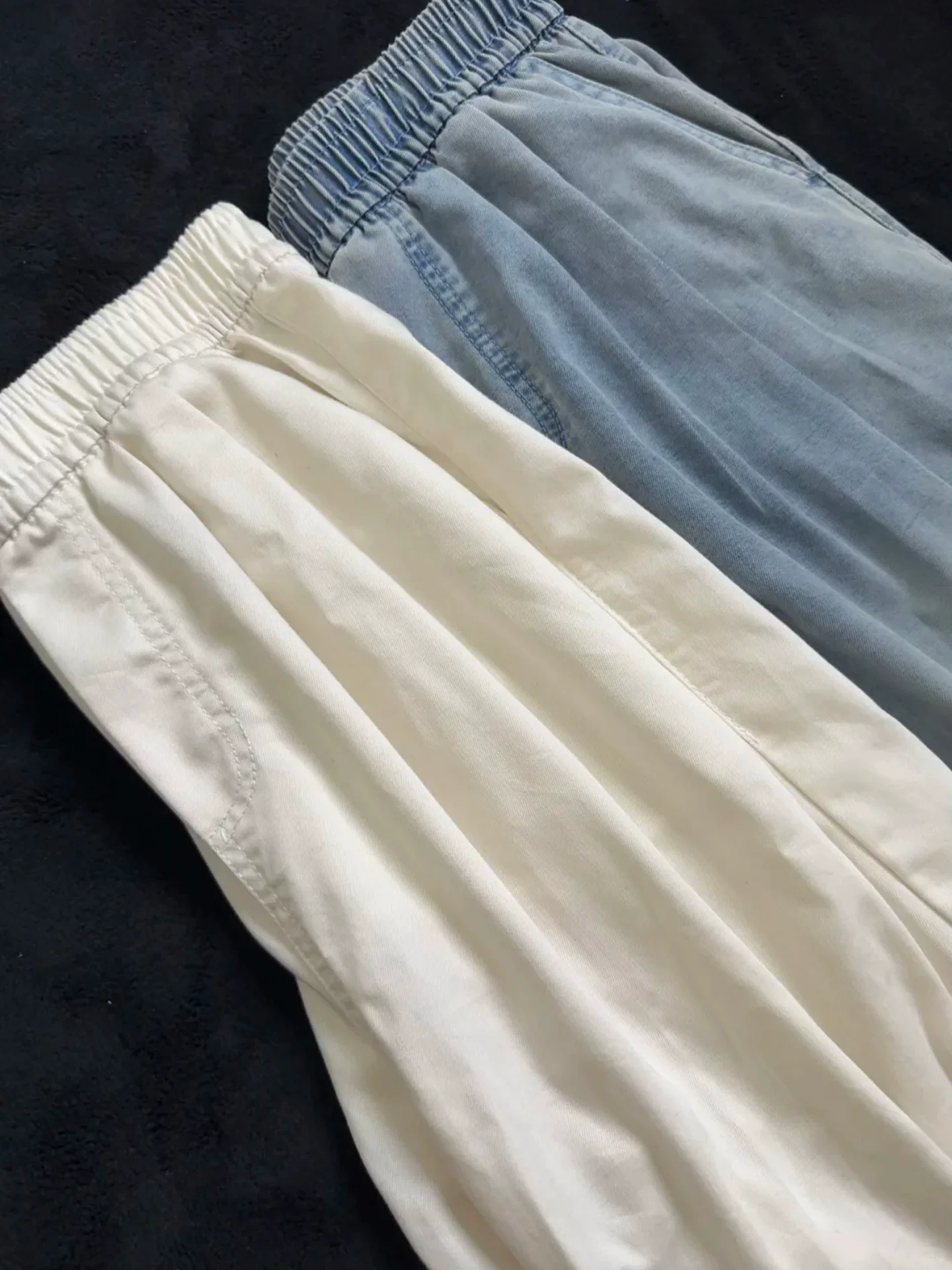 Quần jean lụa băng dành cho nữ, kiểu dáng mỏng mùa hè, cỡ lớn, lưng cao, dáng rộng, mềm mại, tôn dáng, nhỏ nhắn, quần ống rộng Tencel.