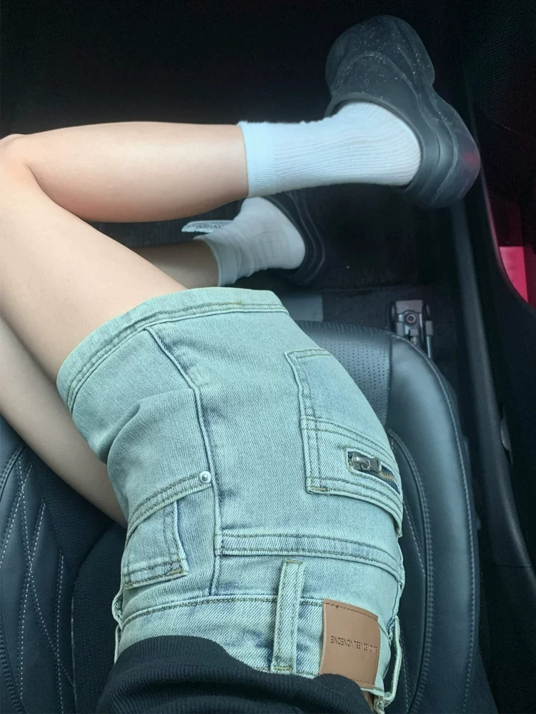 Quần short denim nữ vintage, size lớn mùa hè, cạp cao, co giãn, tôn dáng, ôm hông, kiểu dáng chữ A nhỏ nhắn.