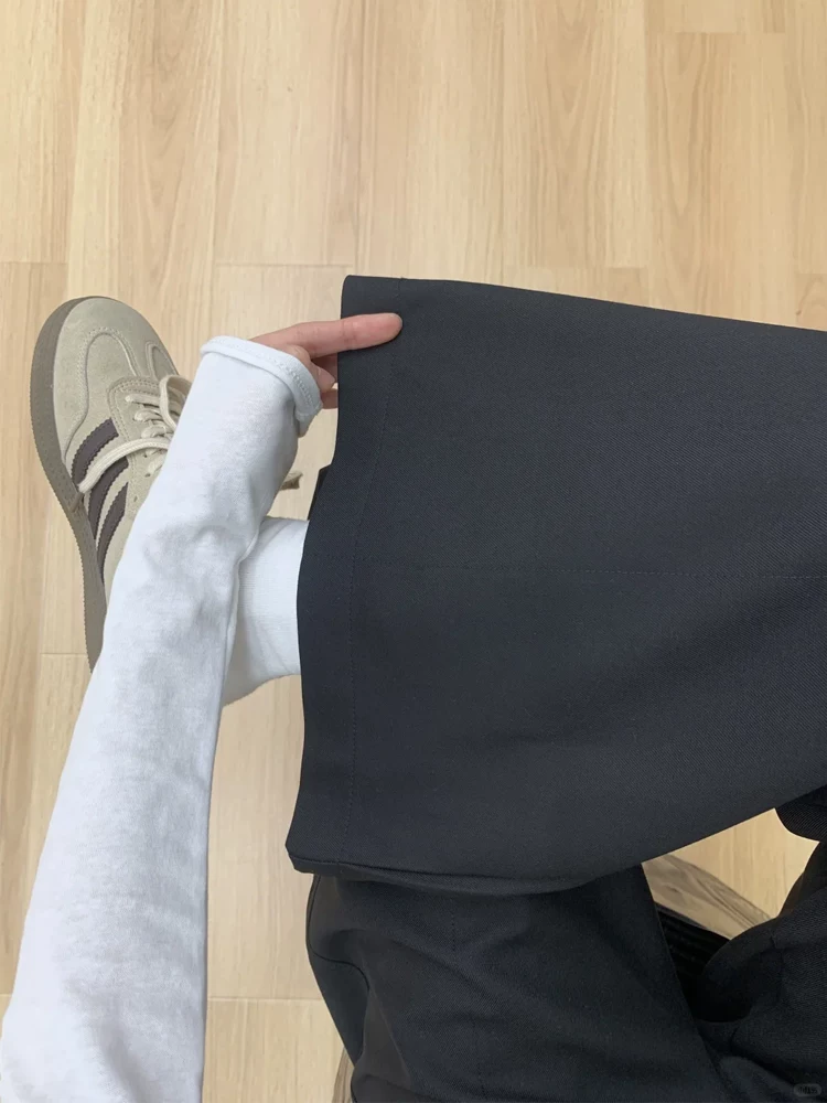 Quần tây ống rộng màu đen dành cho nữ, kiểu dáng mới mùa xuân, cỡ lớn, lưng cao, dáng rộng, thon gọn, dáng quả lê, quần thường ngày mềm mại