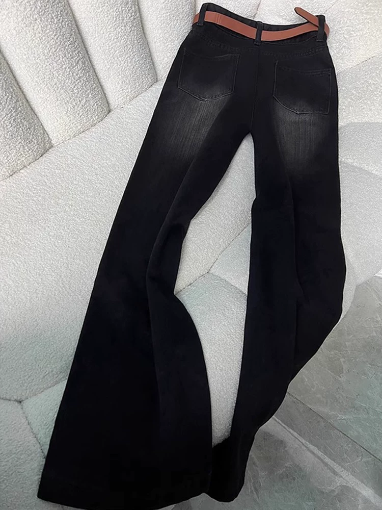 Quần jean ống đứng màu đen và xám dành cho nữ, kiểu dáng mùa thu mới, cỡ lớn, lưng cao, dáng rộng, giảm béo, dáng quả lê, quần ống rộng