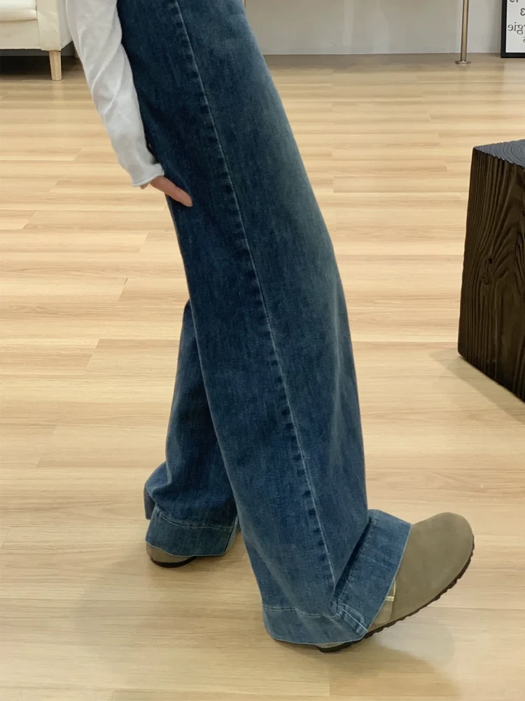 Quần jean loe nữ, mùa xuân, size lớn, cạp cao, dáng rộng, co giãn, tôn dáng, dành cho người có thân hình quả lê, quần ống chuông
