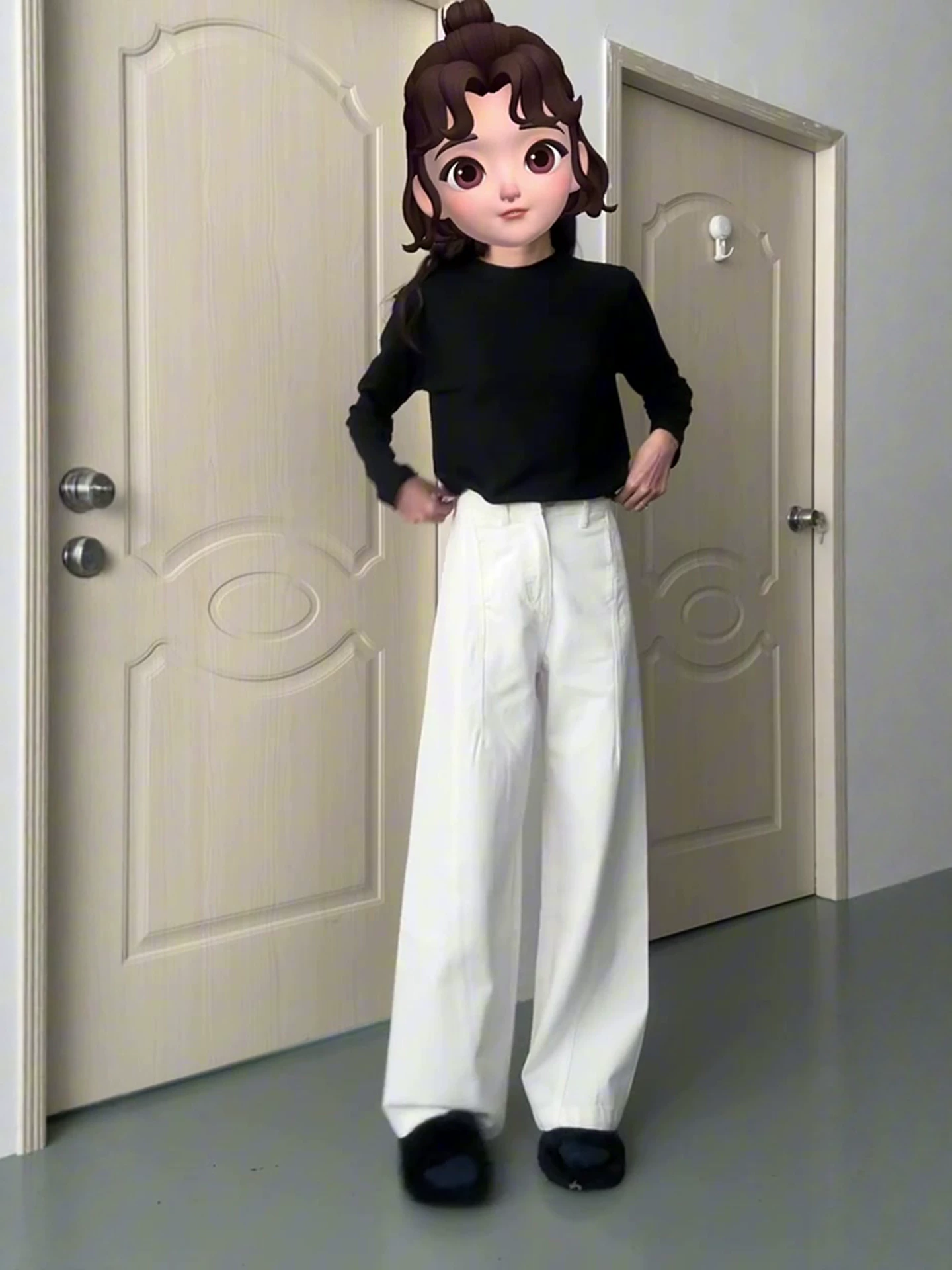 Quần jeans nữ vạt cong màu trắng, thu đông 2025, size lớn, cạp cao, dáng rộng, tôn dáng, quần ống rộng dáng sickle.