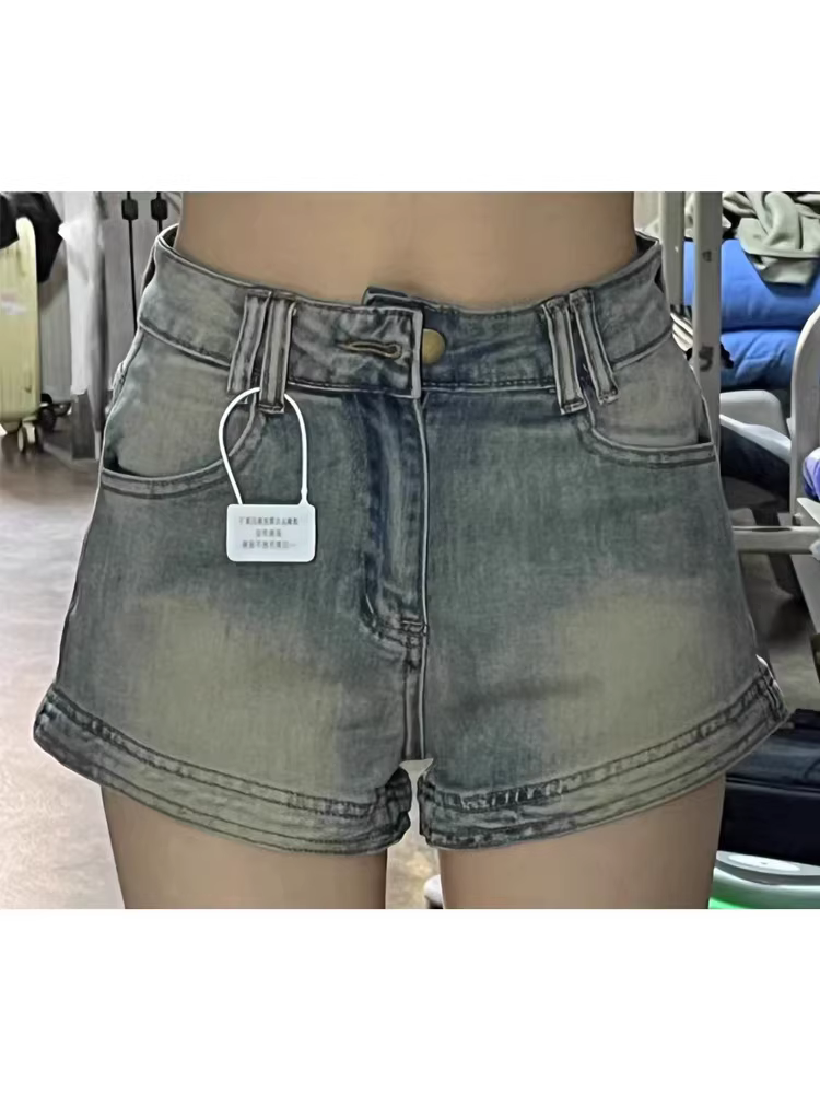 Quần short denim dáng lê dành cho nữ, size lớn mùa hè, dáng nhỏ nhắn, cạp cao, co giãn, tôn dáng, quần short chữ A gợi cảm