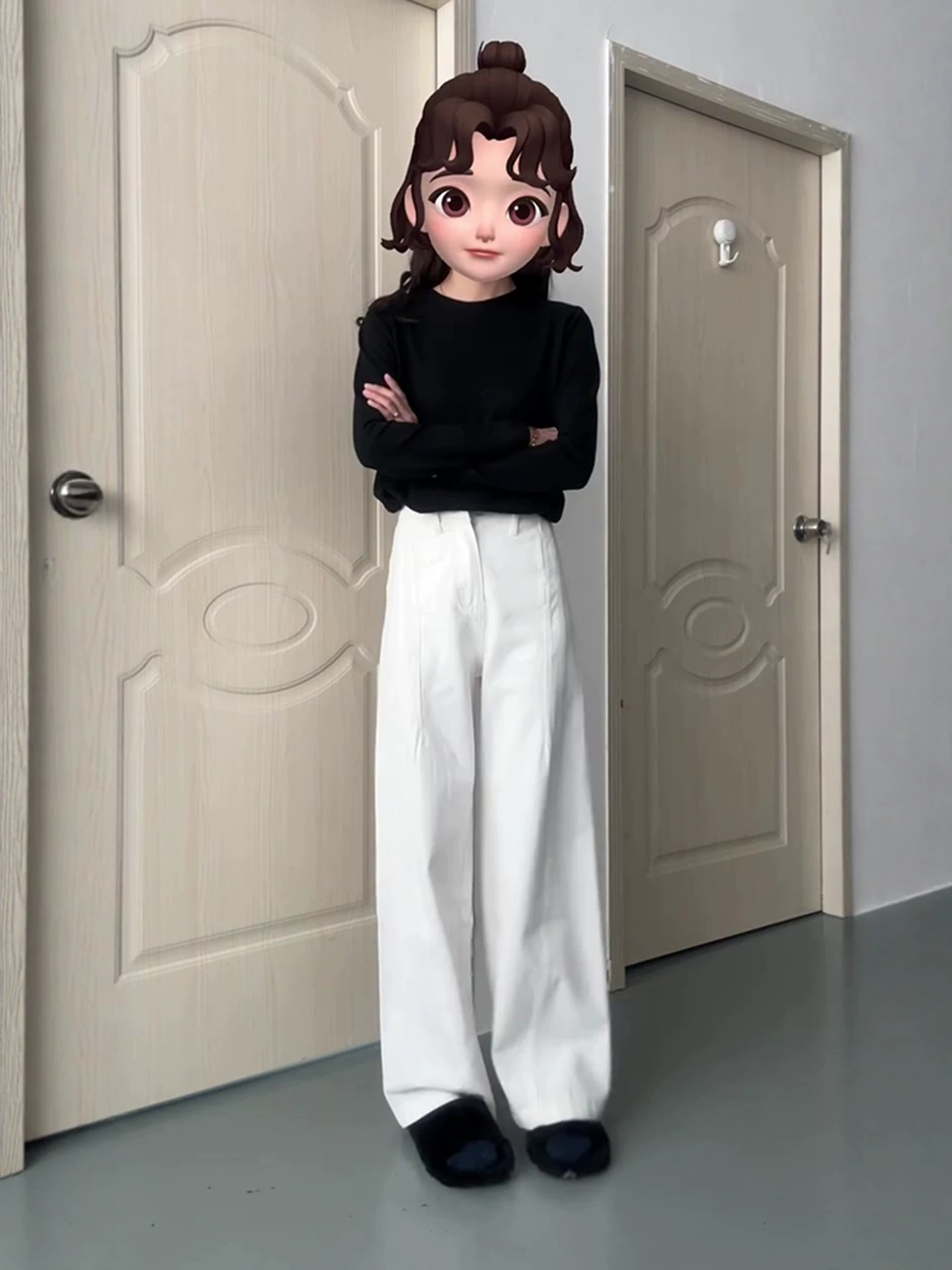 Quần jeans nữ vạt cong màu trắng, thu đông 2025, size lớn, cạp cao, dáng rộng, tôn dáng, quần ống rộng dáng sickle.