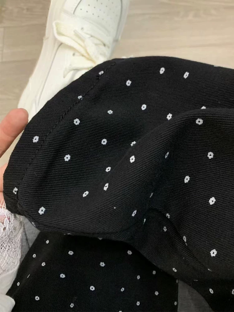 Quần jean ống đứng họa tiết hoa chấm bi phong cách Hàn Quốc dành cho nữ, đầu thu, cỡ lớn, lưng cao, dáng rộng, dáng rộng, quần dài ống rộng