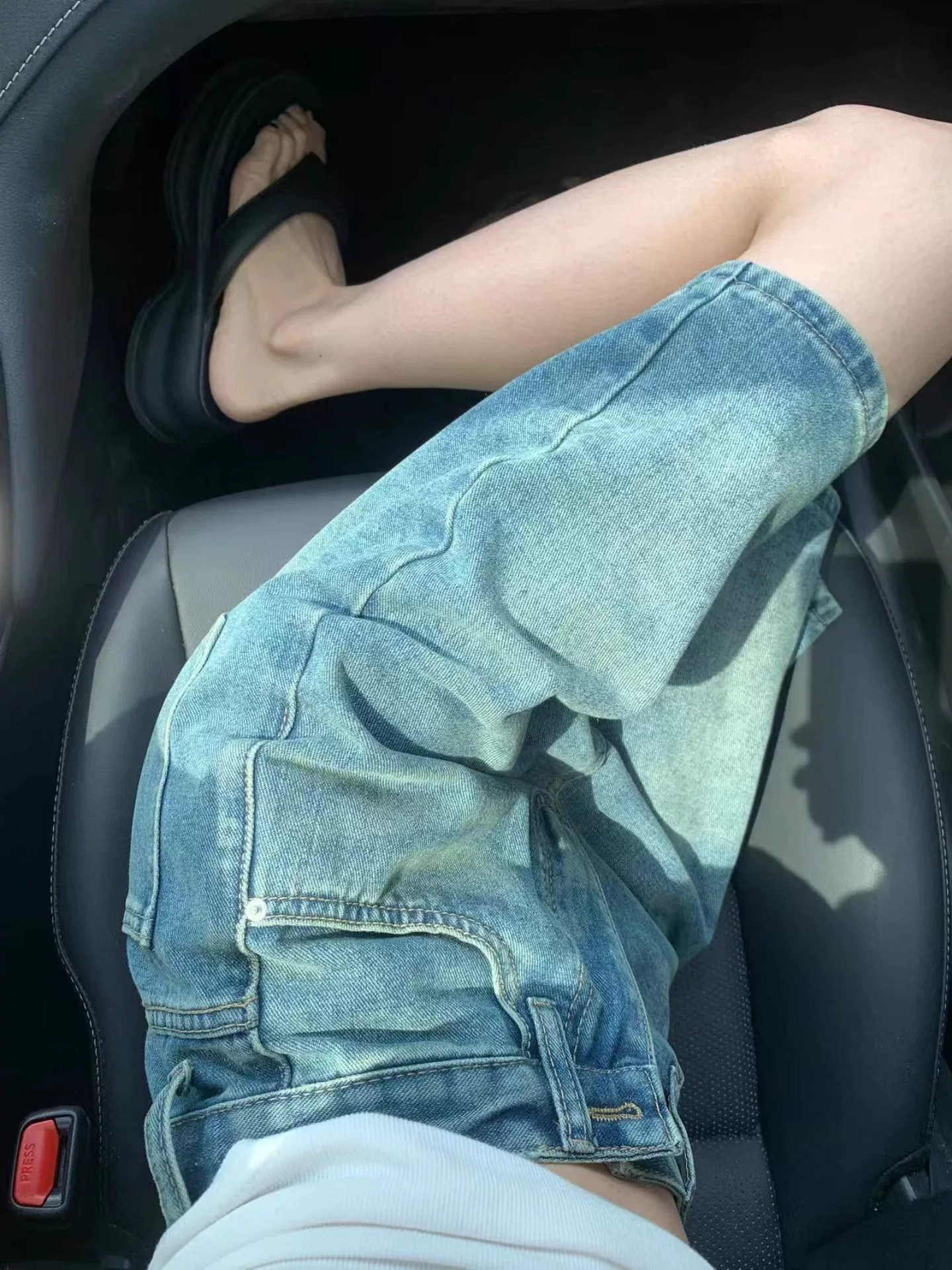 Quần short denim nữ, kiểu dáng mùa hè, cỡ lớn, cạp cao, che hông, giảm béo, dáng quả lê, chân thẳng, quần short dài vừa phải ống rộng