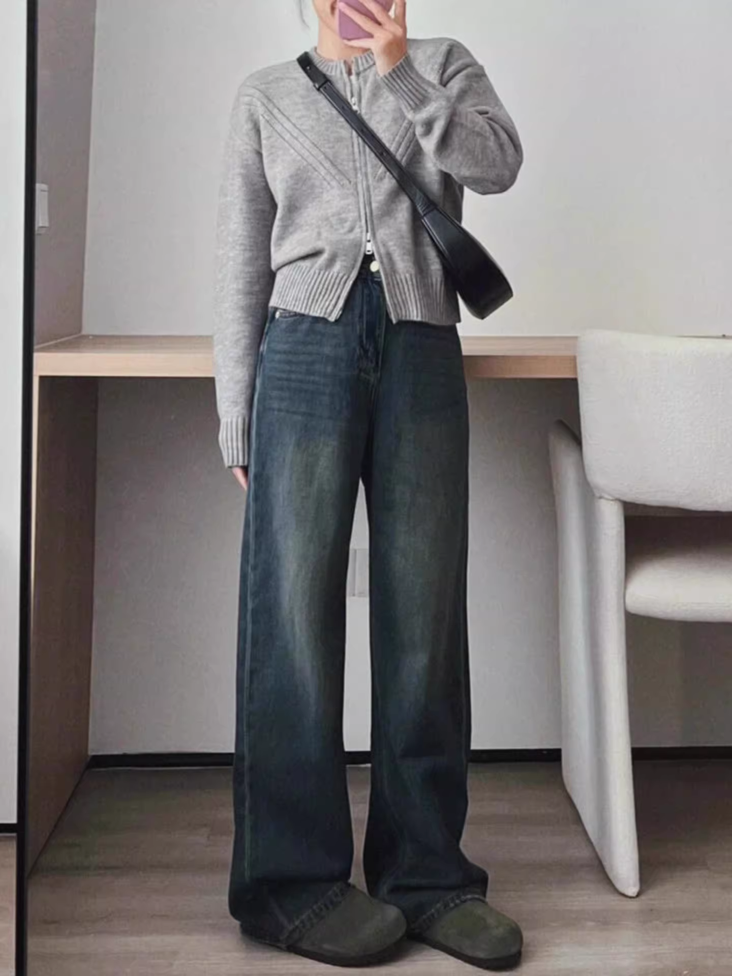 Quần jean ống đứng màu xanh cổ điển dành cho nữ, cỡ lớn, mùa thu đông, lót lông cừu, lưng cao, dáng rộng, giảm béo, dáng quả lê, quần ống rộng