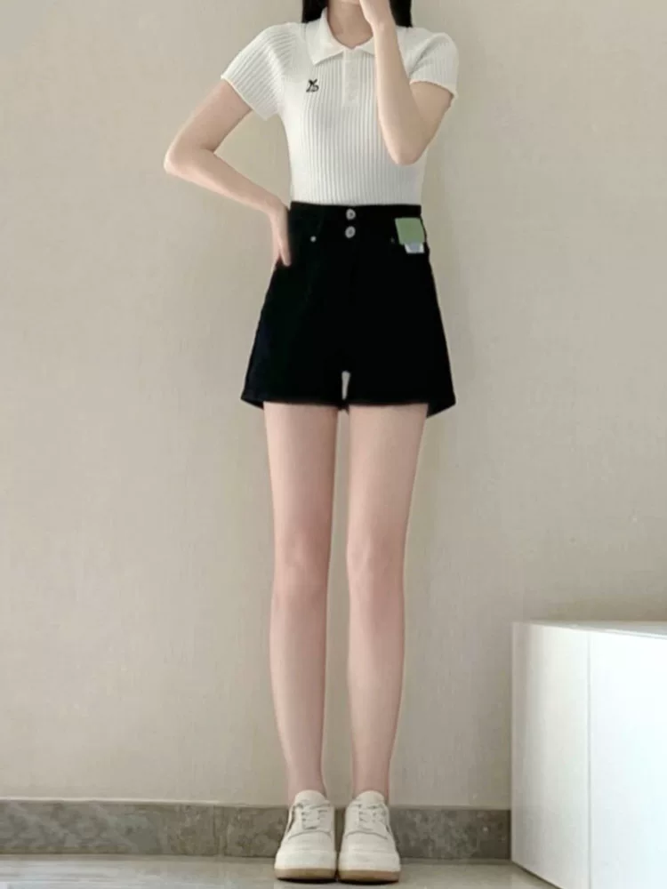 Quần short denim dáng lê dành cho nữ, size lớn mùa hè, cạp cao, tôn dáng, rộng rãi, co giãn, che hông, quần ống rộng dáng chữ A