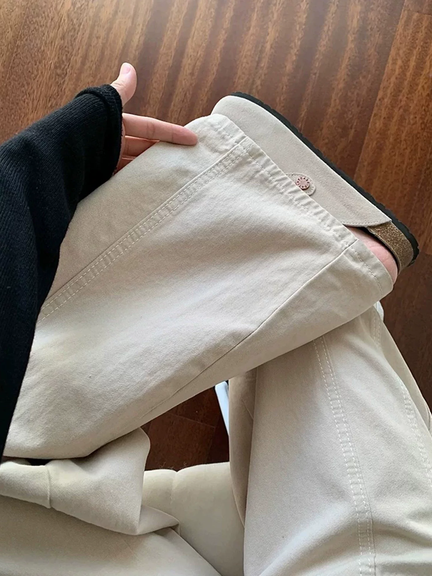 Quần jean ống đứng màu mơ dành cho nữ, phong cách đầu thu, cỡ lớn, lưng cao, dáng rộng, che hông, dáng quả lê, quần ống rộng