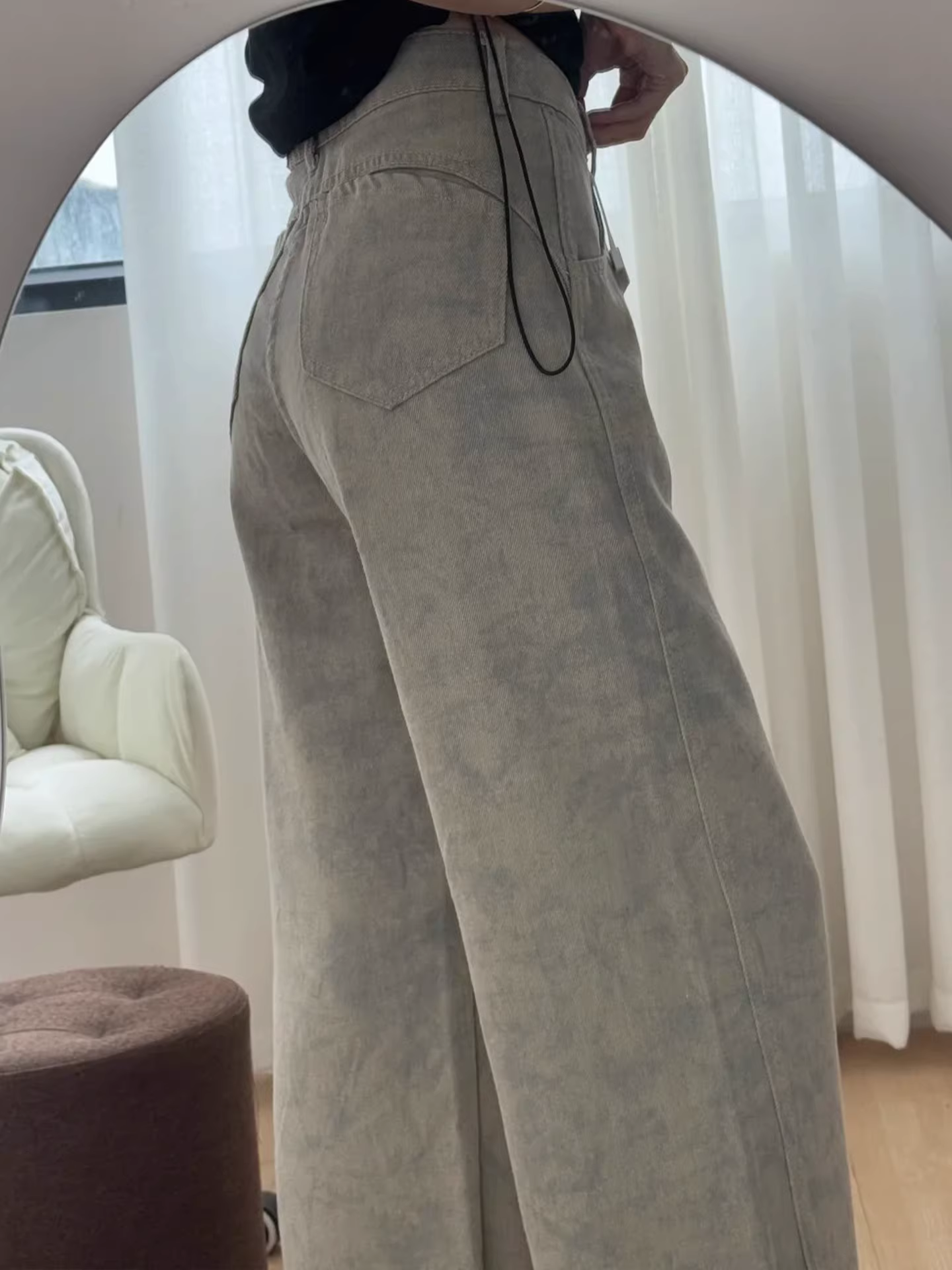 Quần jeans ống rộng nhuộm tie-dye dành cho nữ, đầu thu 2025, size lớn, cạp cao, che hông, dáng suôn, tôn dáng, quần ống đứng dáng kiếm