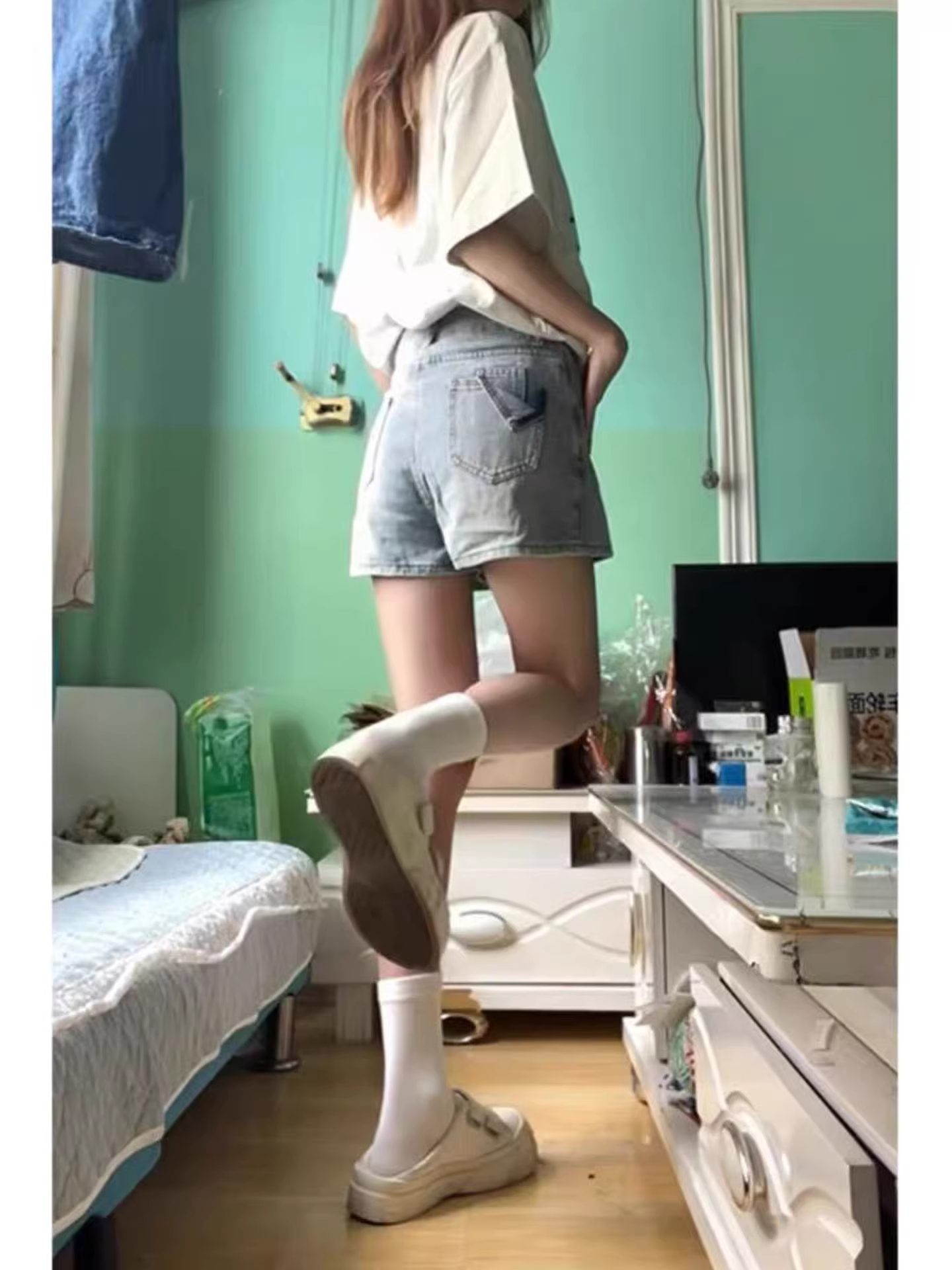 Váy ngắn denim cho nữ, kiểu dáng mới mùa hè, cỡ lớn, lưng cao, che bụng, giảm béo, váy nửa thân, dáng quả lê, váy chữ A.