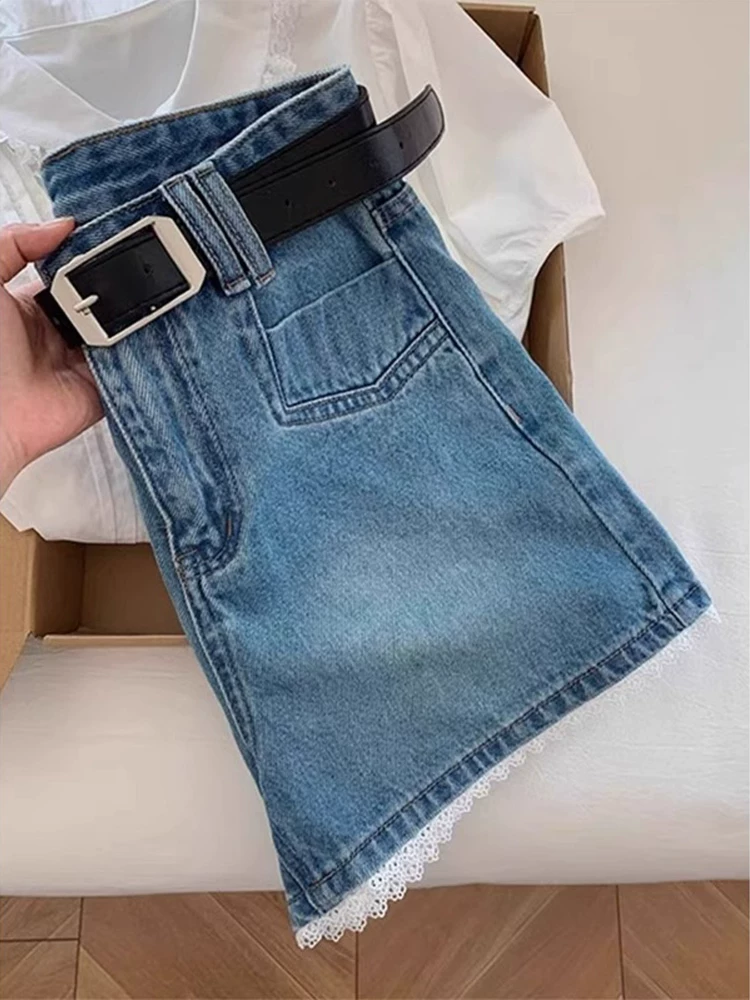 Quần short denim xanh vintage nữ mùa hè 2025, size lớn, cạp cao, dáng rộng, tôn dáng, kiểu dáng chữ A, ống rộng, quần short ngắn
