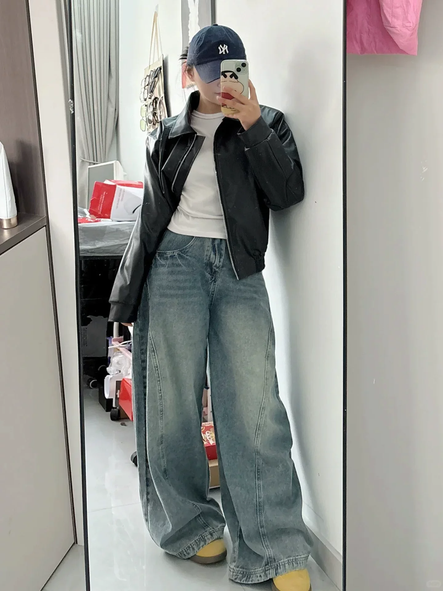 Quần jean nữ kiểu Mỹ, vạt cong, thu đông 2025, size lớn, cạp cao, dáng rộng, tôn dáng, dành cho người có thân hình quả lê, quần ống rộng