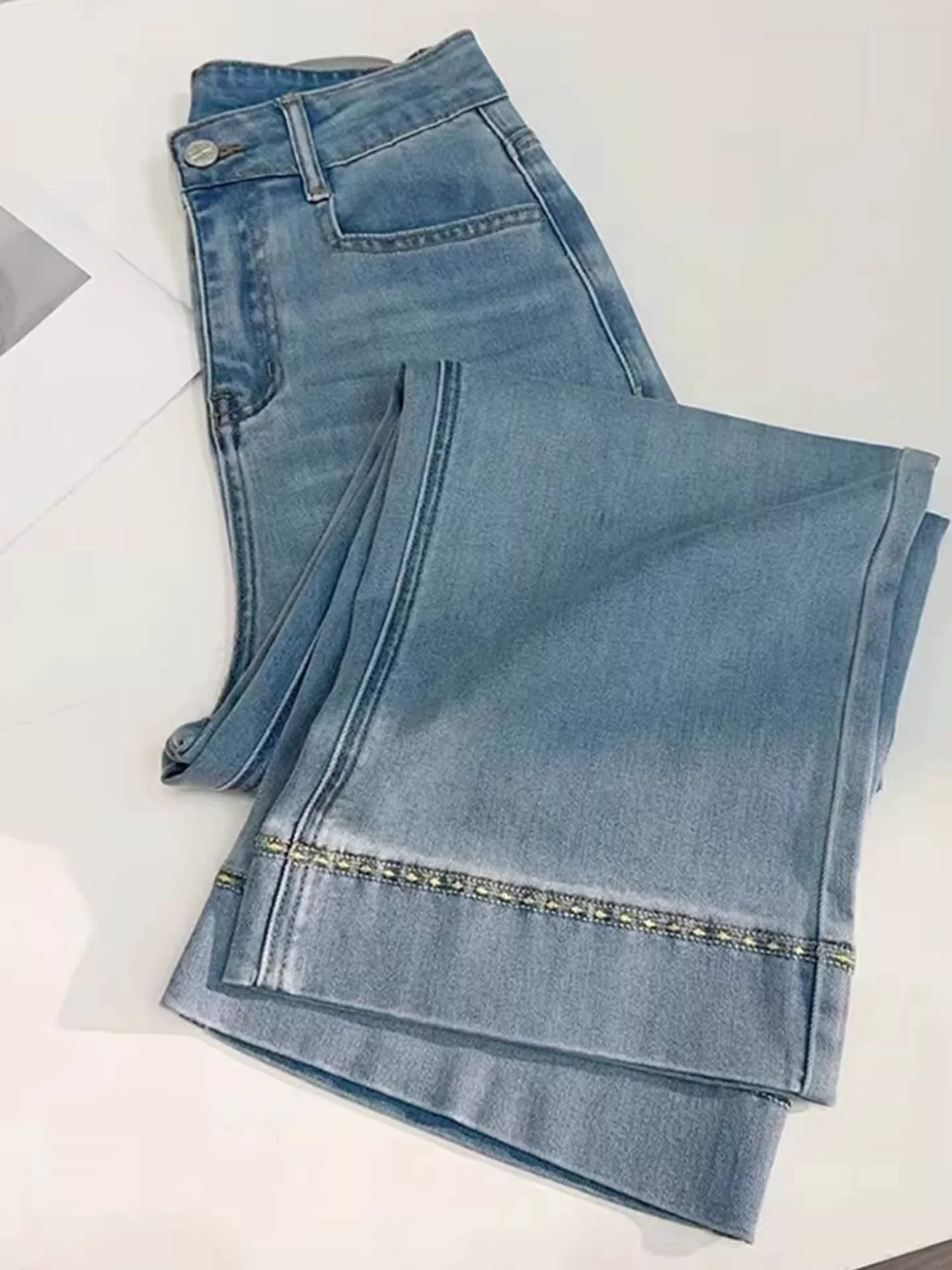 Quần jean lụa băng cho nữ, kiểu dáng mùa hè, cỡ lớn, lưng cao, giảm béo, dáng quả lê, quần ống thẳng Tencel chín phần