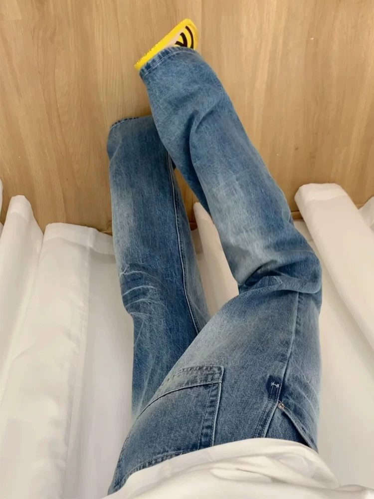 Quần jean loe nữ không bó sát chân, kiểu mới xuân 2025, size lớn, cạp cao, rộng rãi, tôn dáng, quần ống rộng chuông