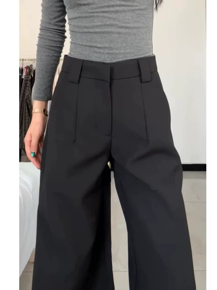 Quần âu nữ xuân 2025 size lớn cạp cao che hông dáng suôn tôn dáng quả lê quần ống rộng