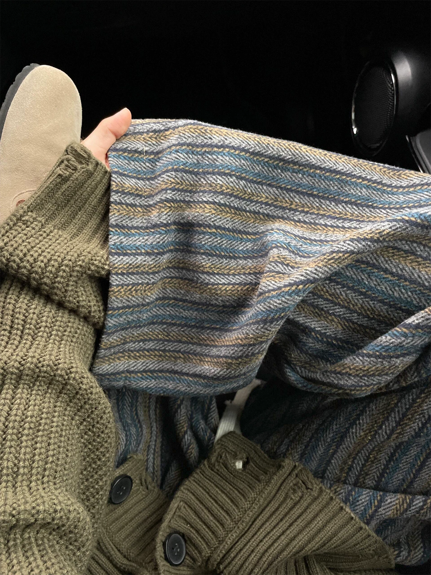 Quần ống rộng len phong cách lười biếng dành cho nữ, mùa thu đông, cỡ lớn, lưng cao, dáng rộng, thon gọn, dáng quả lê, quần sọc thường ngày