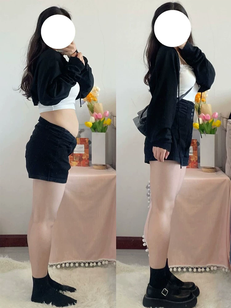 Quần short denim cạp cao che bụng cỡ lớn dành cho nữ, kiểu dáng mỏng mùa hè, dáng quả lê, co giãn, quần chữ A giảm béo