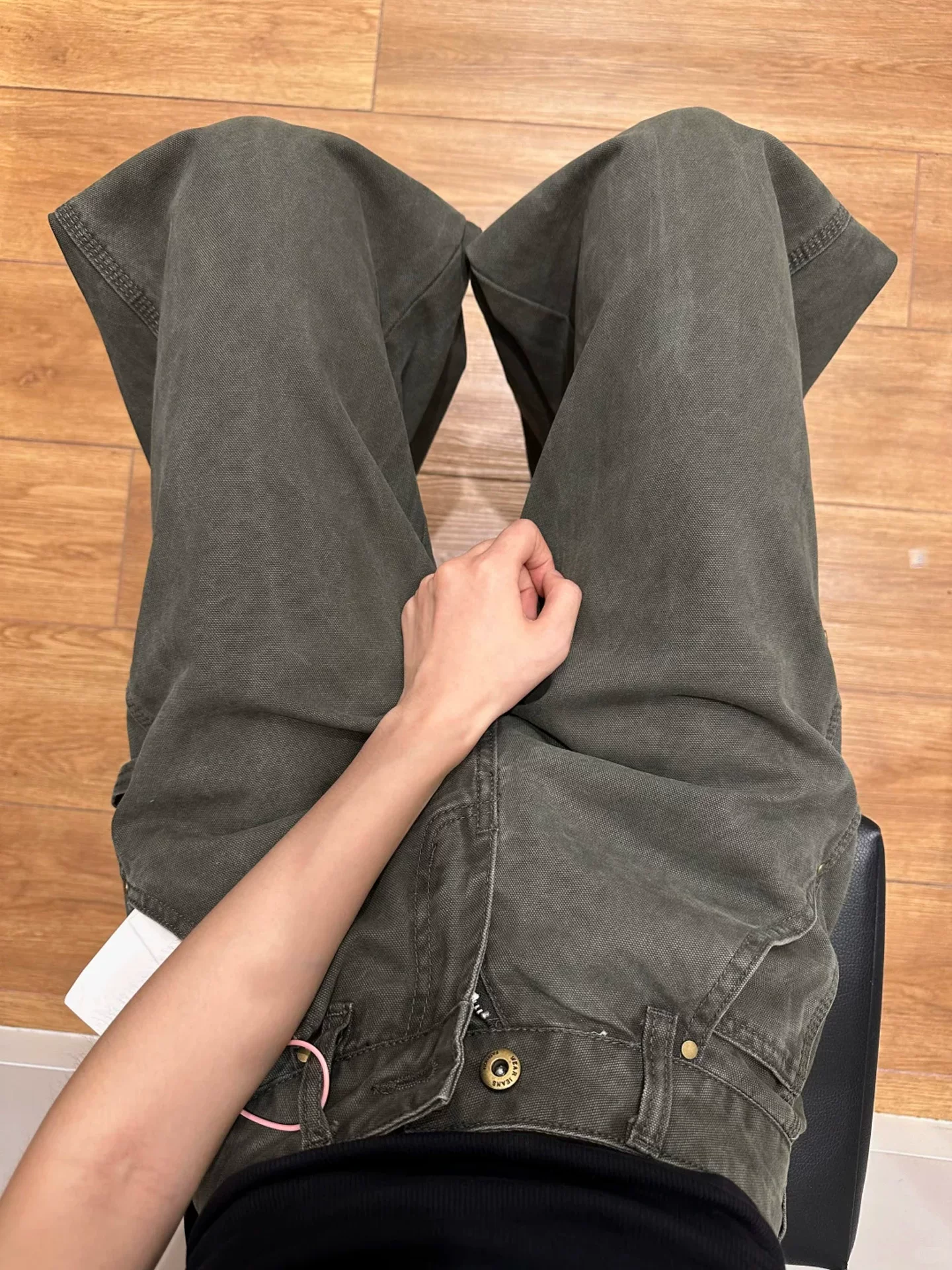 Quần jeans kiểu quân đội xanh retro Mỹ dành cho nữ, thu đông 2025, size lớn, cạp cao, dáng rộng, tôn dáng