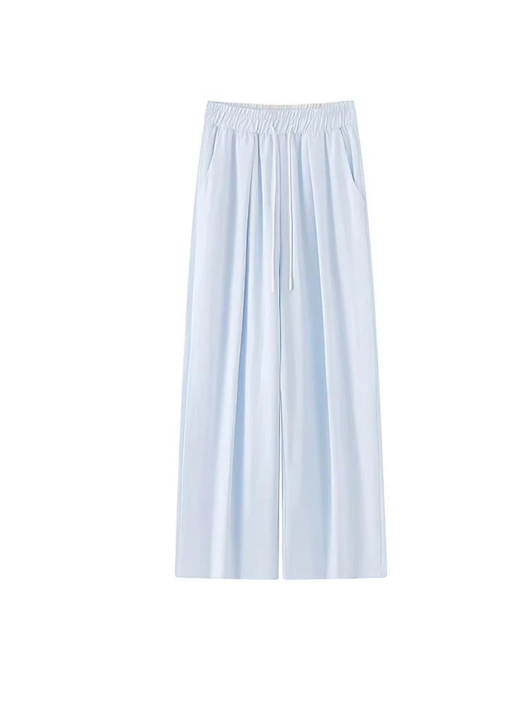 Quần vải sữa nữ, kiểu dáng mỏng mùa hè 2025, size lớn, cạp cao, chất liệu mềm mại, tôn dáng, dáng thẳng, quần ống rộng mặc thường ngày.