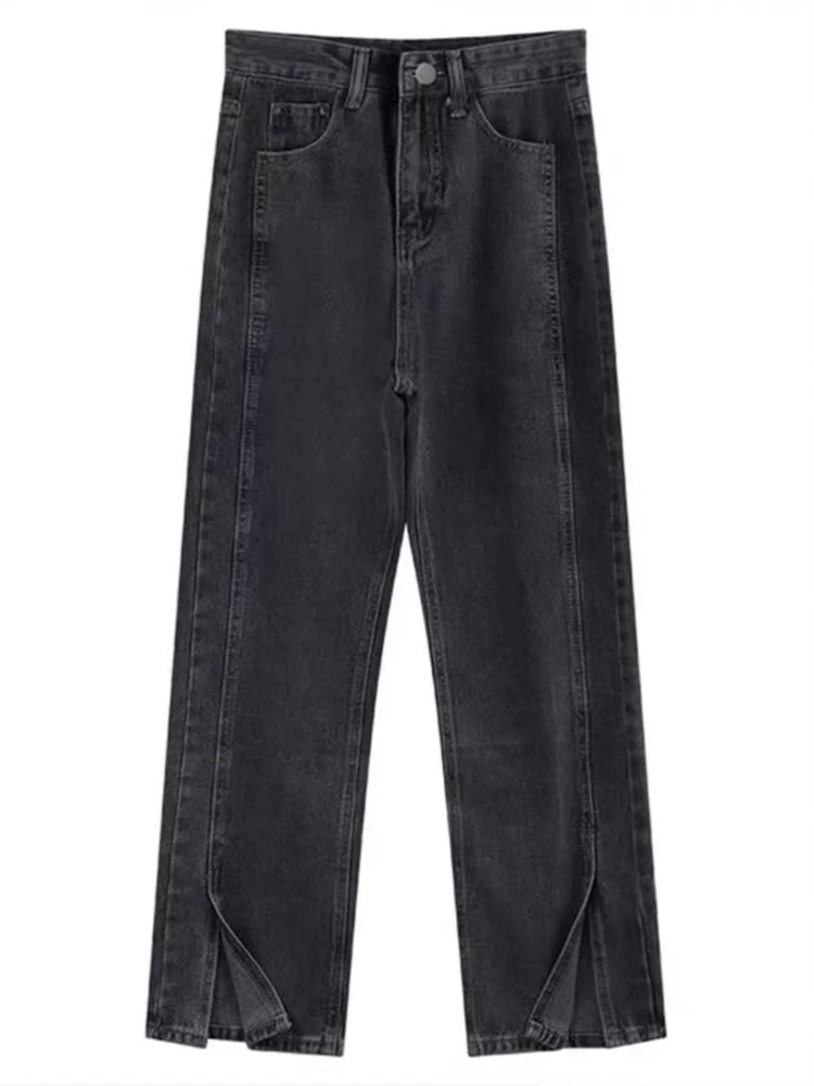 Quần jean ống đứng dáng lê dành cho nữ, cỡ lớn, phong cách mới đầu thu, lưng cao, dáng rộng, tôn dáng, quần ống rộng