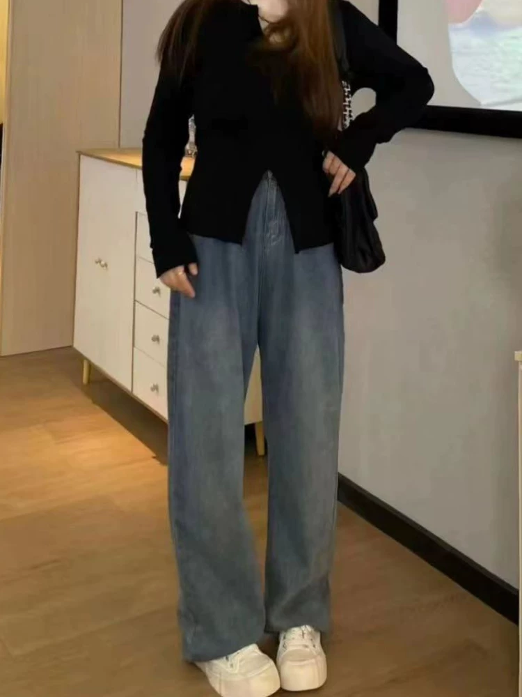 Quần jean ống thẳng dáng quả lê dành cho nữ, size lớn, cạp cao, dáng rộng, che hông, quần ống rộng giúp thon gọn, thích hợp cho đầu thu