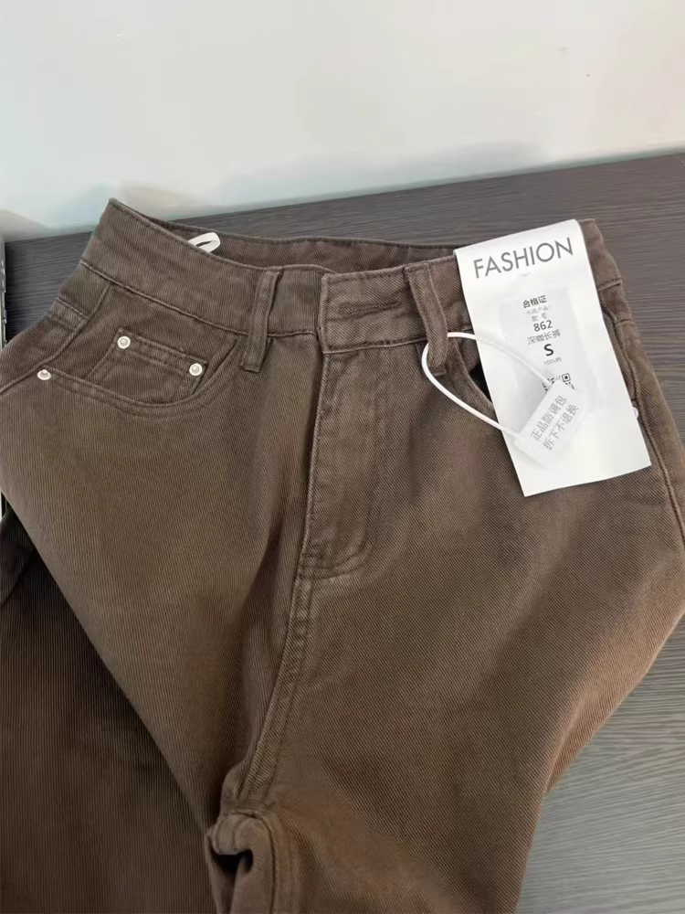 Quần jean ống đứng màu cà phê Melard dành cho nữ, kiểu mới thu đông 2025, size lớn, cạp cao, che hông, tôn dáng, quần dài ống rộng.