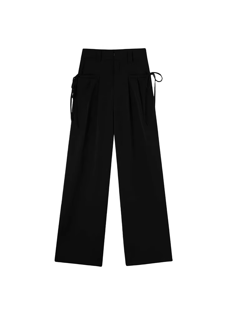 Quần tây ống đứng màu đen dành cho nữ, cỡ lớn, kiểu dáng mới đầu xuân, lưng cao, dáng rộng, tôn dáng, mềm mại, quần ống rộng thường ngày.