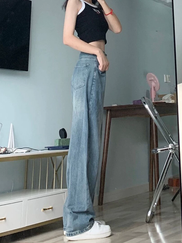 Thiết kế dáng quả lê, quần jean nữ có thể điều chỉnh, đầu thu, size lớn, cạp cao, tôn dáng, quần ống rộng mềm mại